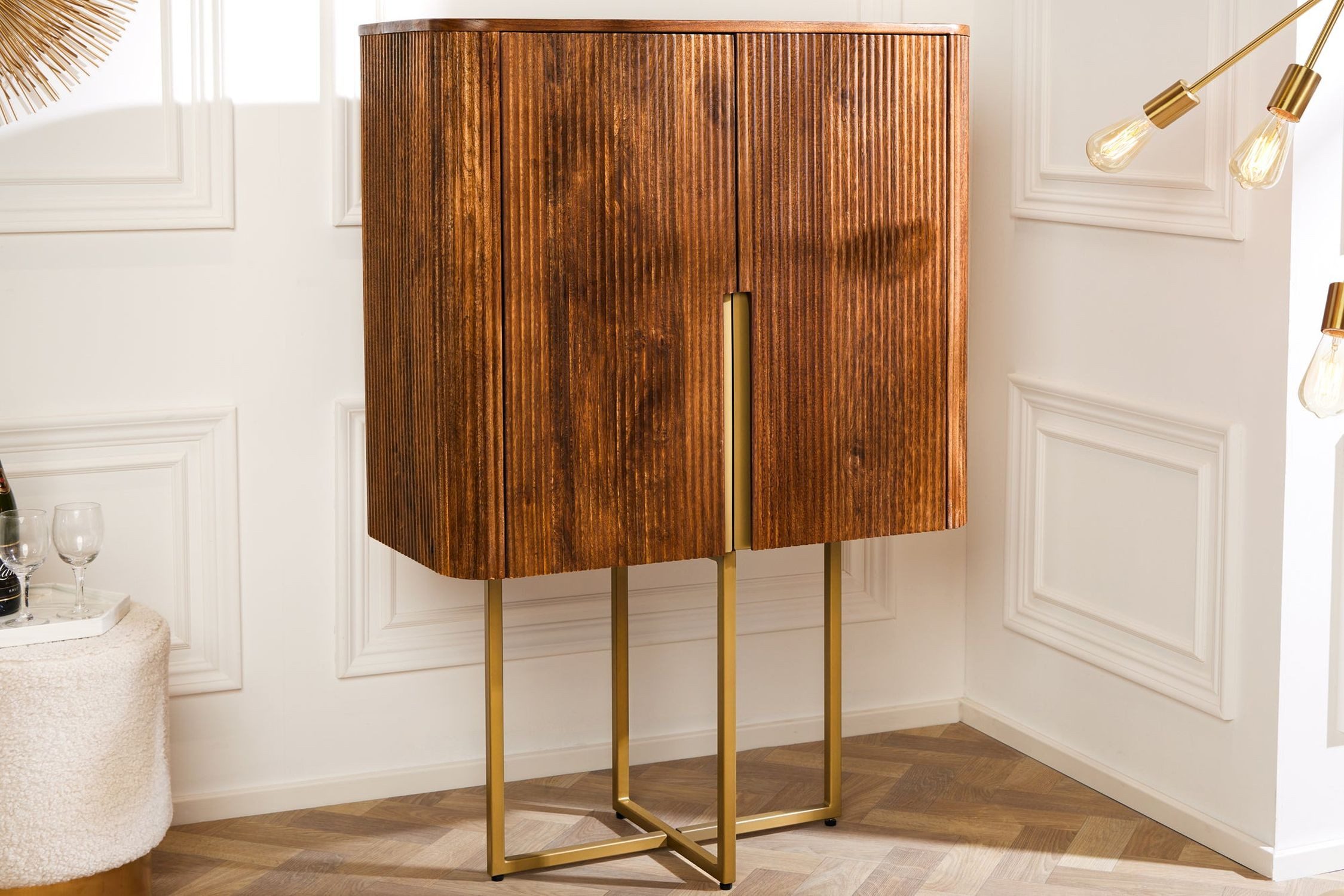 Licht-Erlebnisse Kommode ANTONIO, Mangoholz Metall 80 x 125 cm Lamellen Design Art Déco