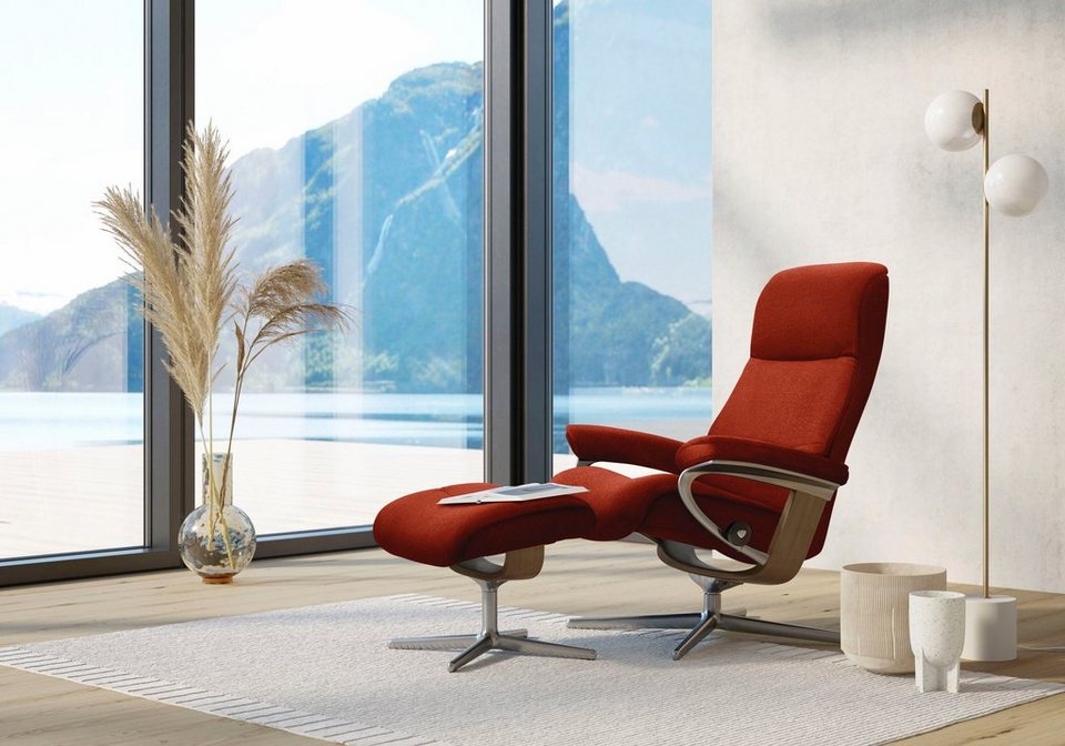 Stressless® Relaxsessel View (Set, Relaxsessel mit Hocker), mit Hocker, mit  Cross Base, Größe S, M & L, Holzakzent Eiche