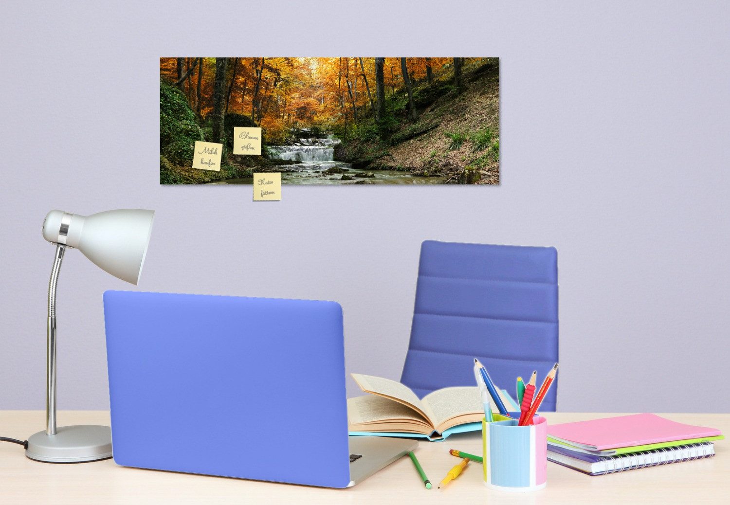 Wallario Memoboard Kleiner Bach über Steine im Herbstwald