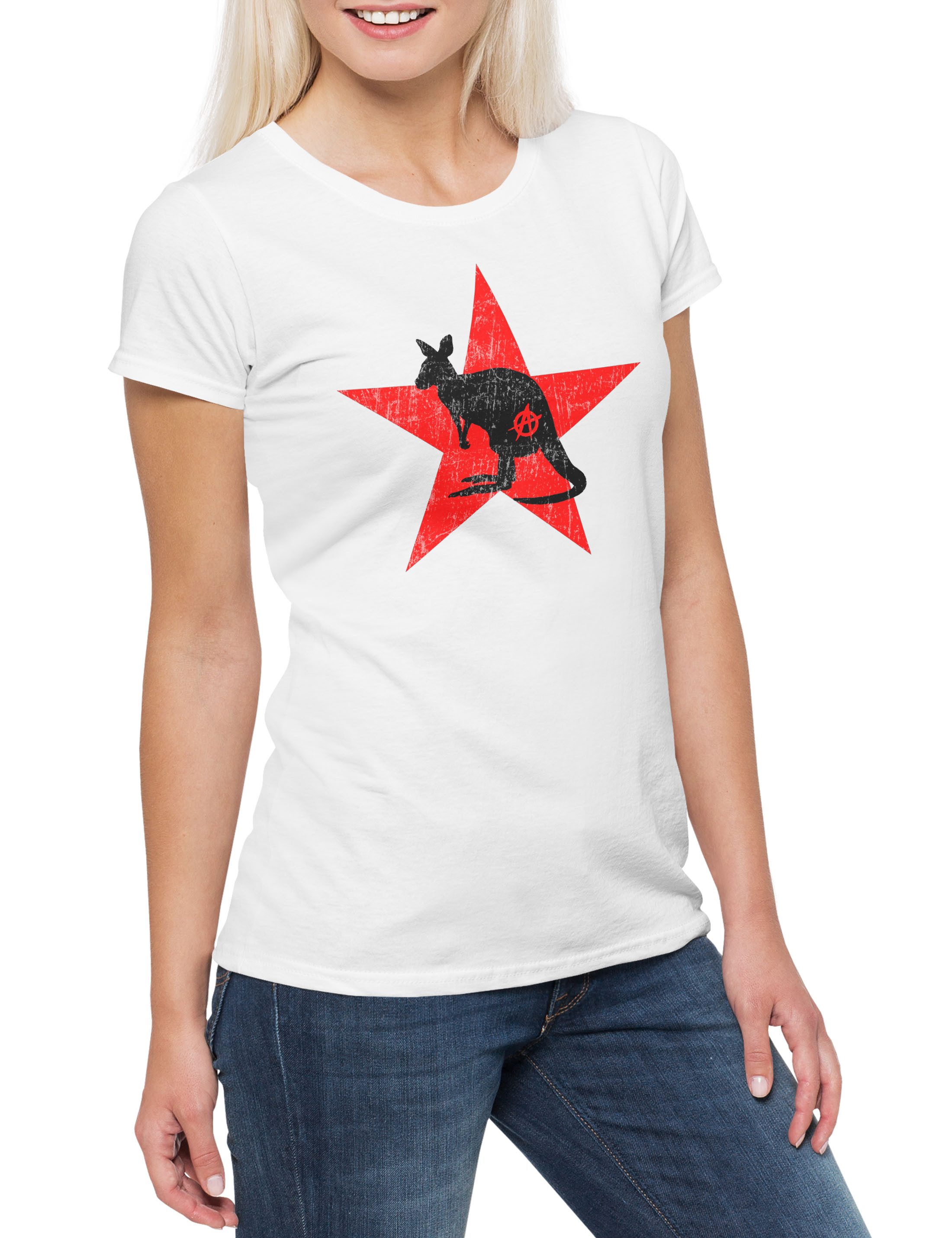 Print-Shirt Anarchy Kangaroo Damen T-Shirt Socialism Communism Anarchie Känguruh