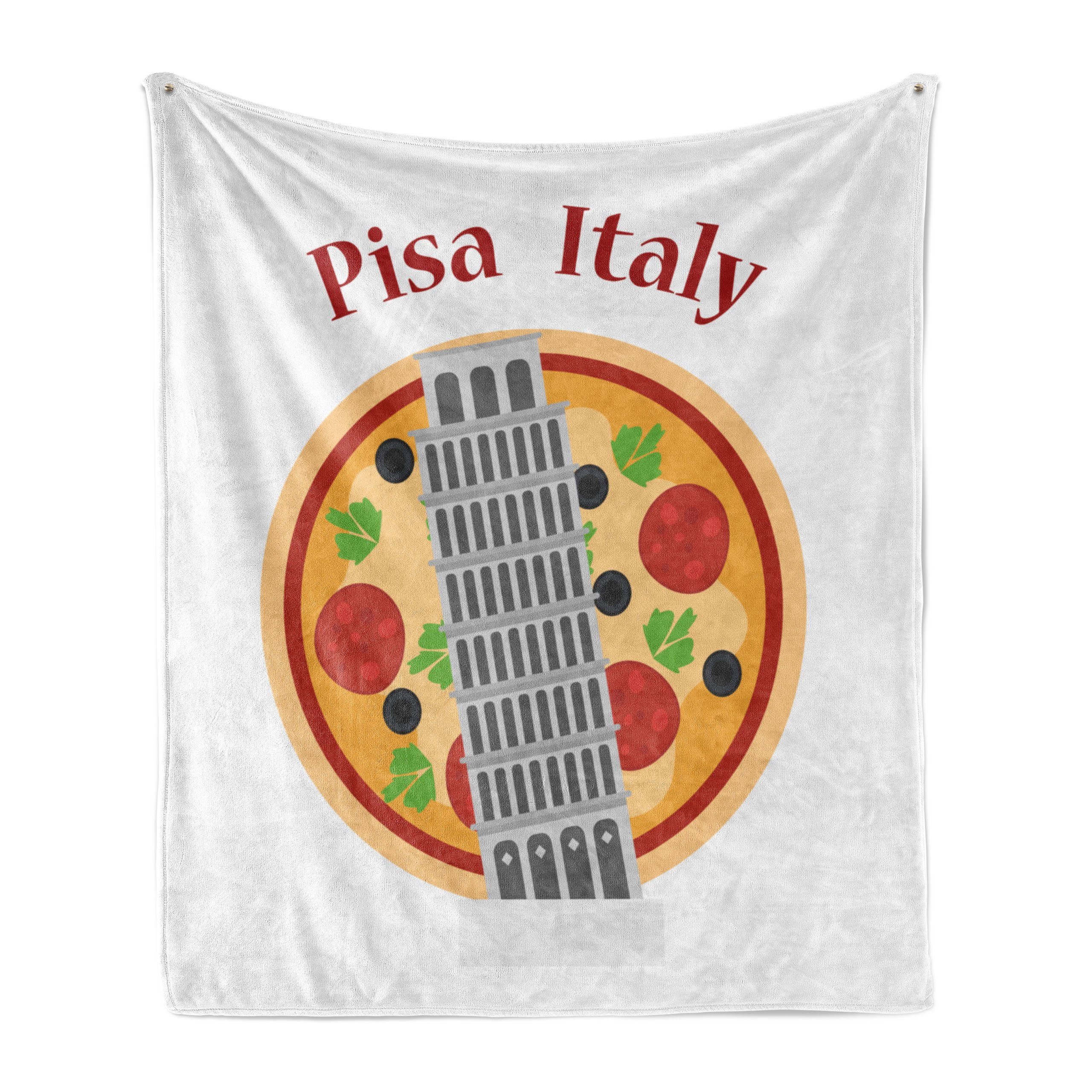 Wohndecke Gemütlicher Plüsch für den Innen- und Außenbereich, Abakuhaus, Italien Pisa Schiefen Turm auf Pizza | Wohndecken