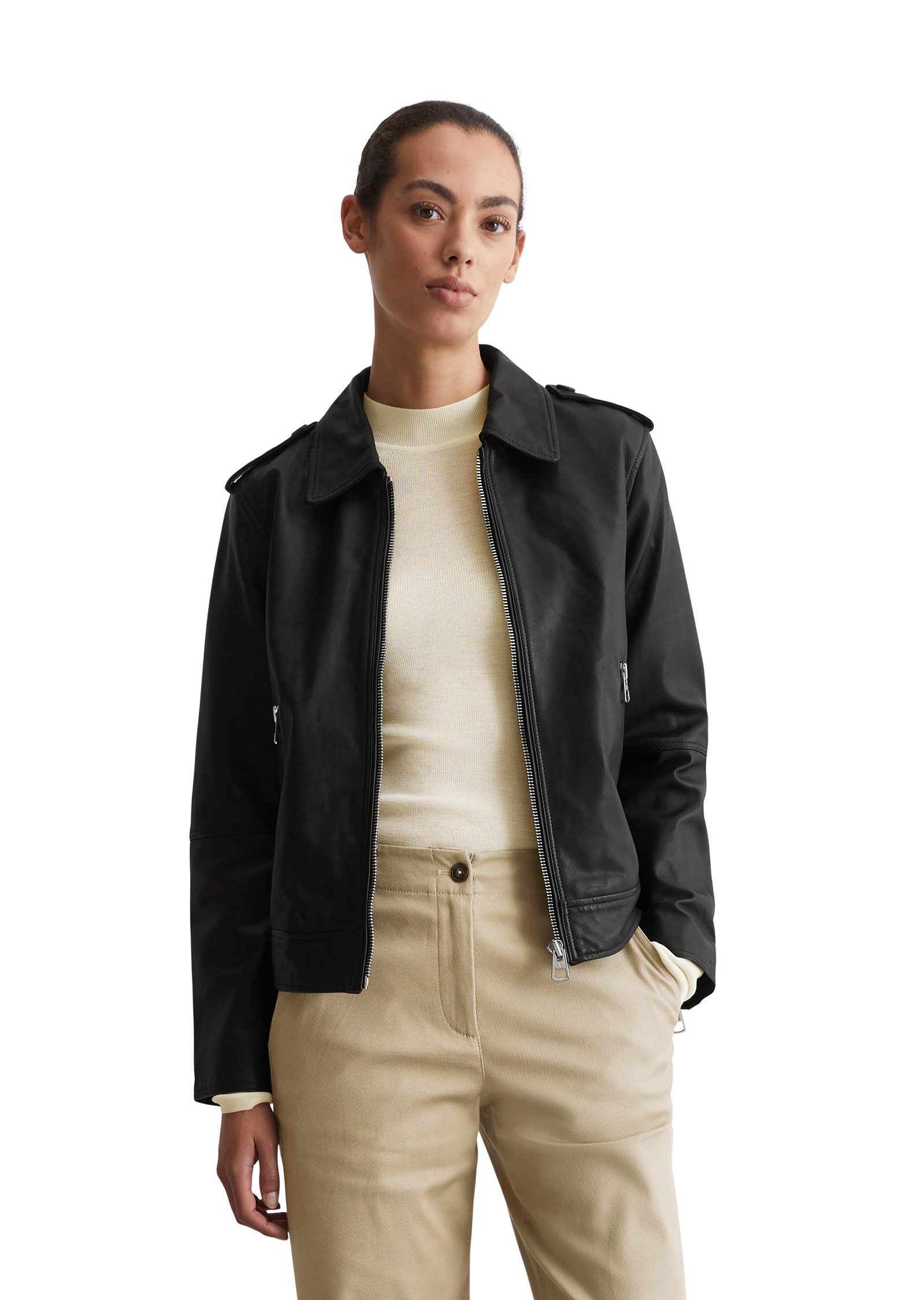 Damen Motorradjacke Aus Lammleder – Schwarz, Schlanke Passform, Gr. L