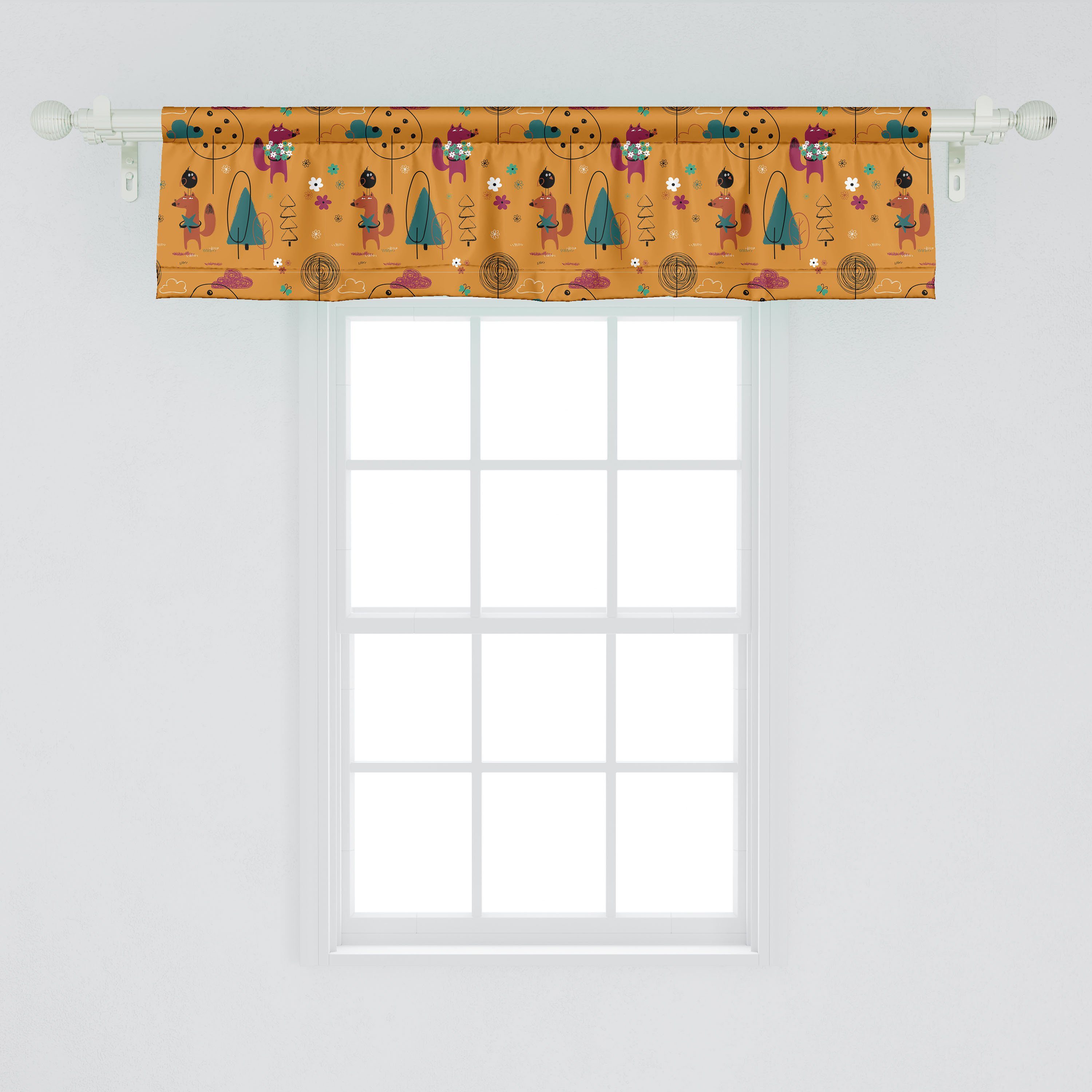 Scheibengardine Vorhang Volant für mit Schlafzimmer und Microfaser, Krähen Abakuhaus, Cartoon Stangentasche, Füchse Küche Dekor Tiere