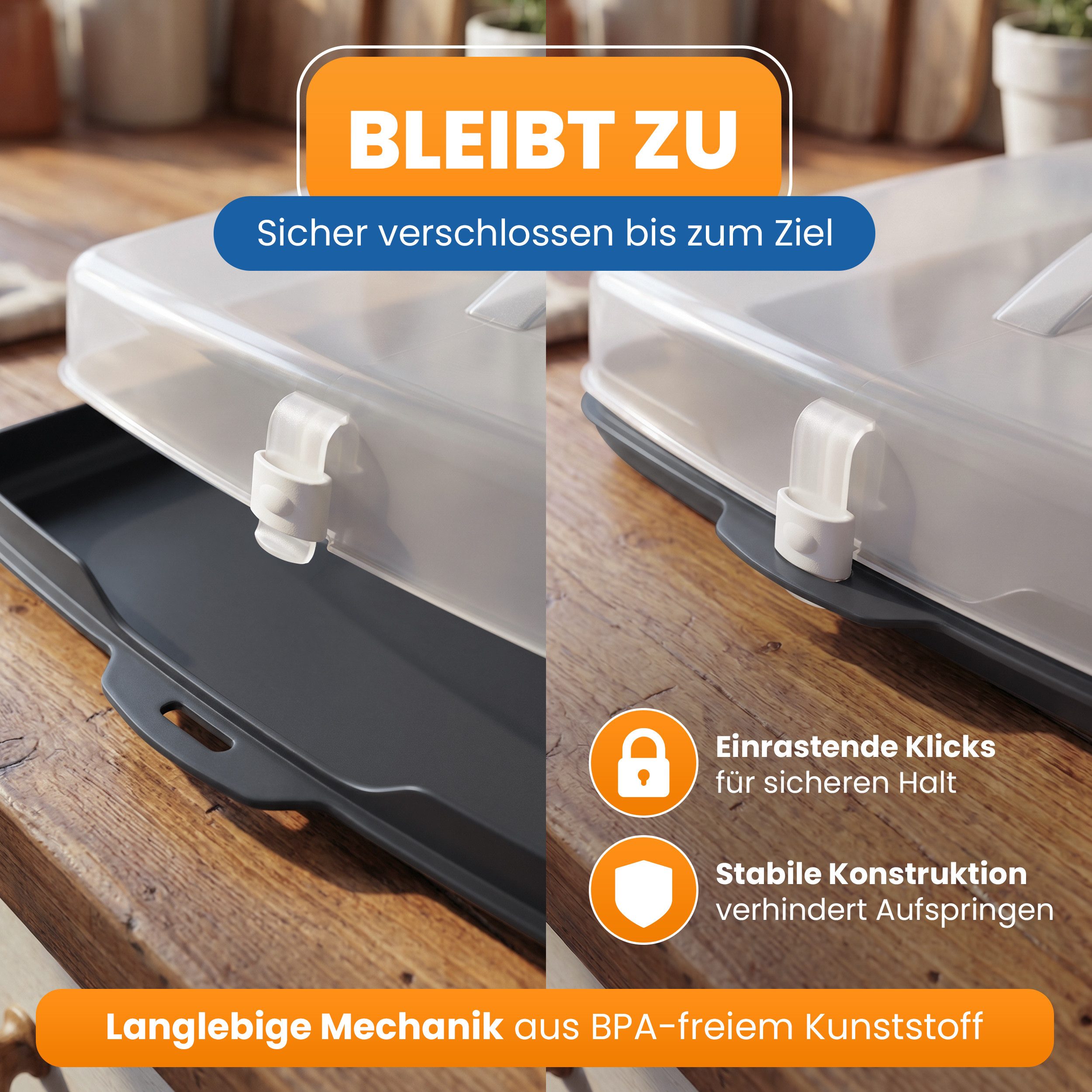 EUROHOME Kuchentransportbox Kuchencontainer - Blechkuchen Behälter mit Tragegriff - Kuchenhaube, Kunststoff, (1-tlg., Tortenbehälter 50 x 38 cm), Servier- und T – Bild 3 von 5
