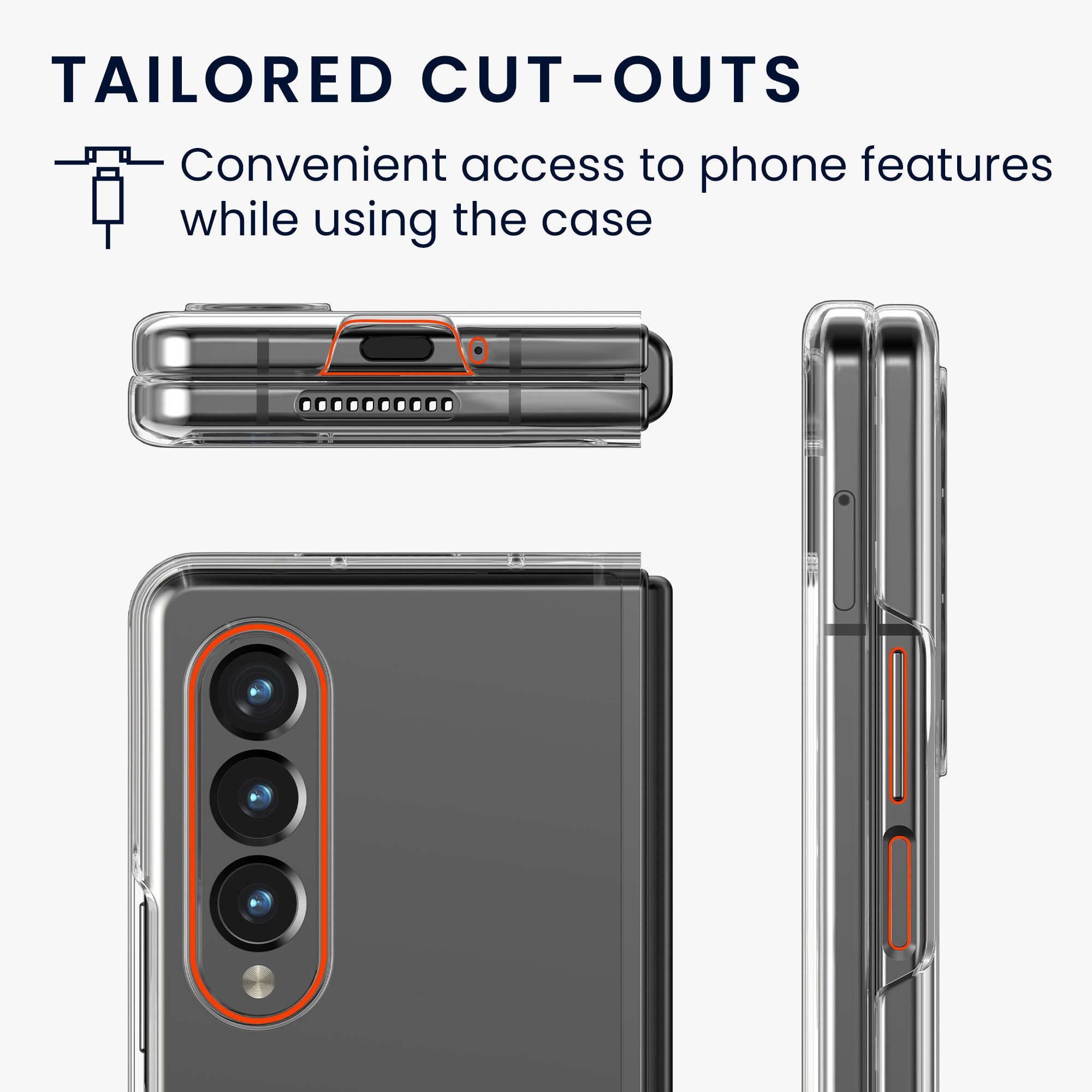 kwmobile Handyhülle Hülle für Samsung Galaxy Z Fold 3 5G Case transparent, Faltbare Handyhülle mit Rahmen - Robustes Cover