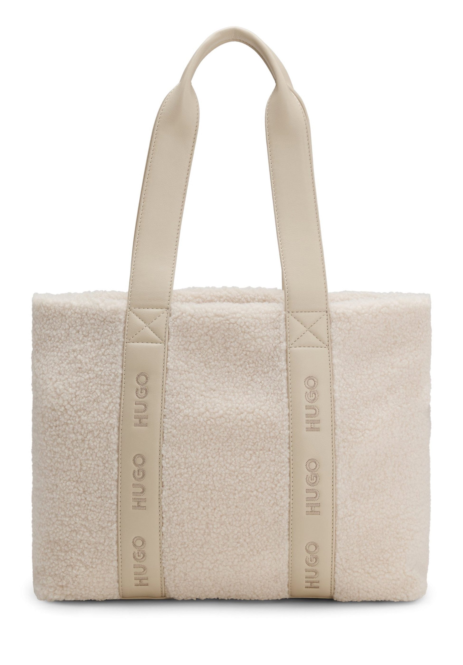 HUGO Shopper Bag aus Shearling-Imitat mit Logo-Riemen (keine Angabe, 1-tlg., keine Angabe)