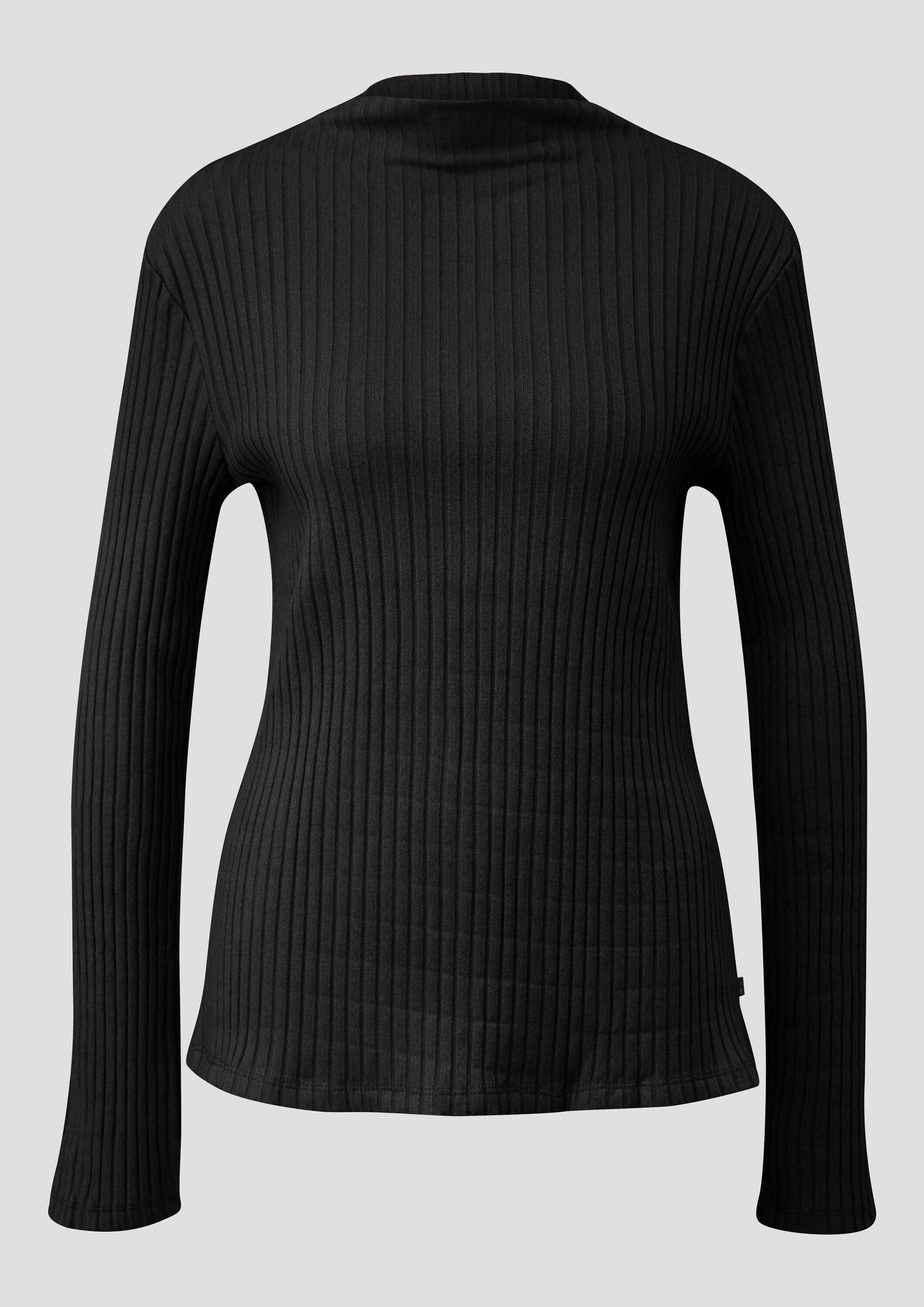 QS Langarmshirt T-Shirt Geripptes Langarmshirt mit Stehkragen