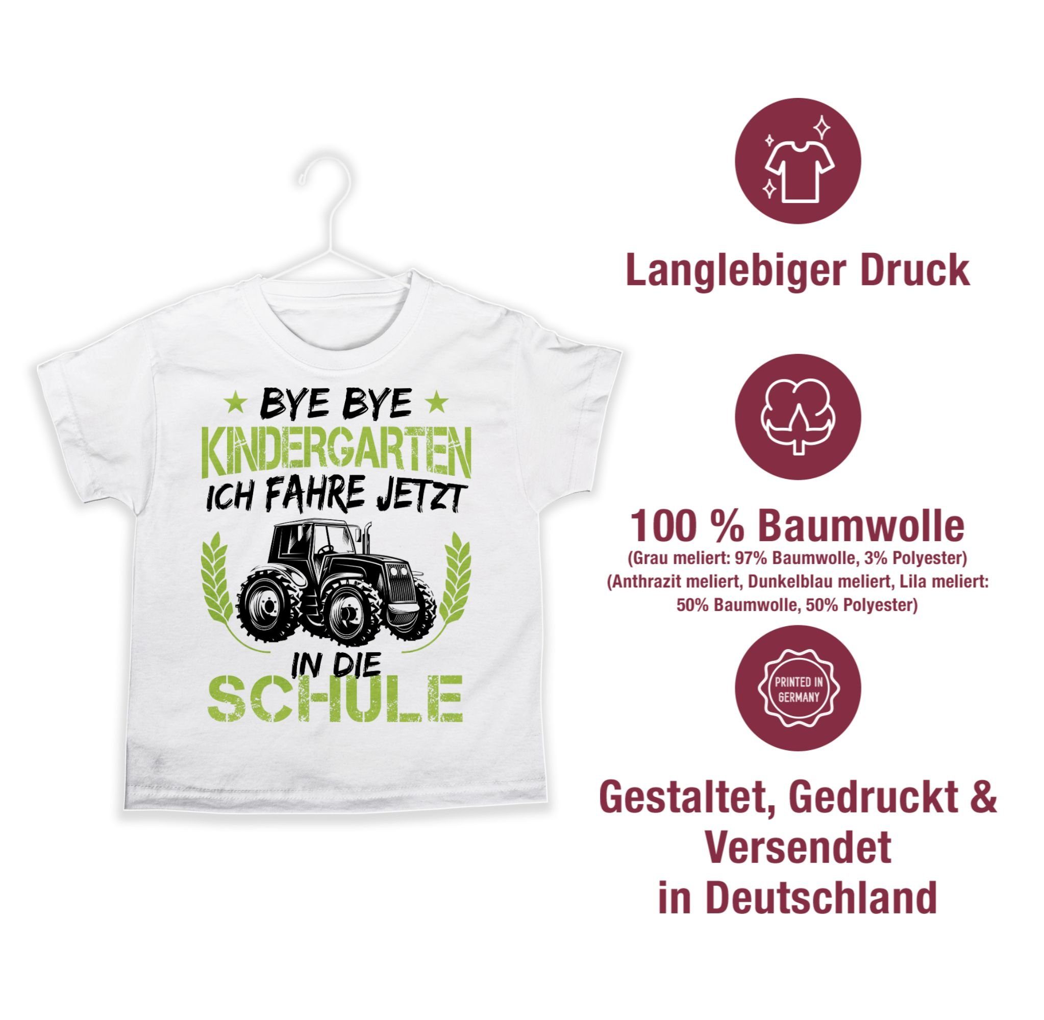 Bye Schule Weiß Grü Traktor 3 jetzt in Geschenke ich T-Shirt Shirtracer die Bye Schulanfang Einschulung Schwarz Kindergarten fahre Junge