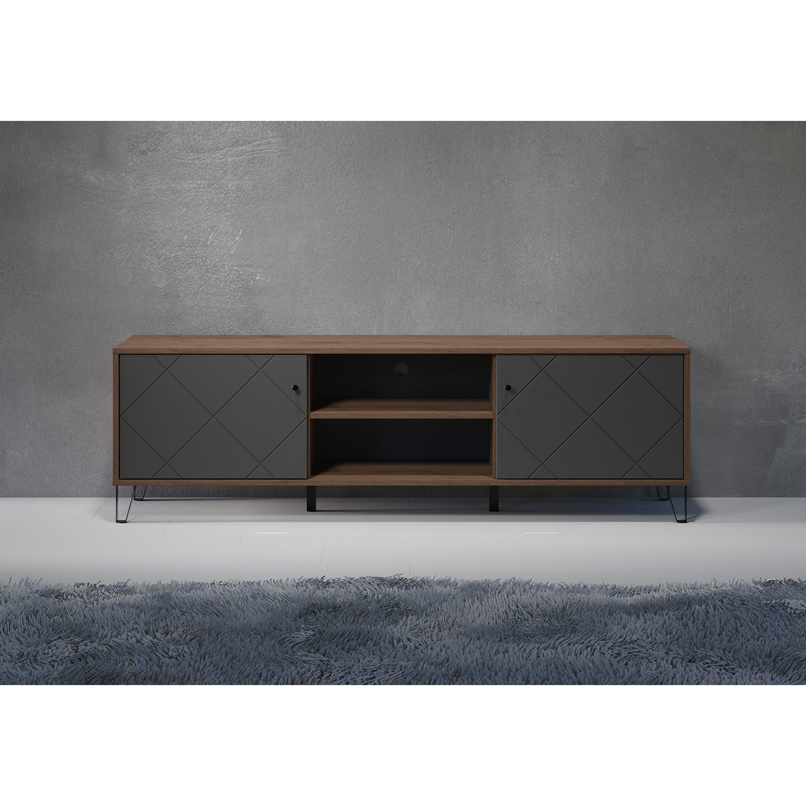 trendteam Lowboard, Fernseheschrank Schrank Sideboard Braun/Graphitfarbig 183x56x40cm
