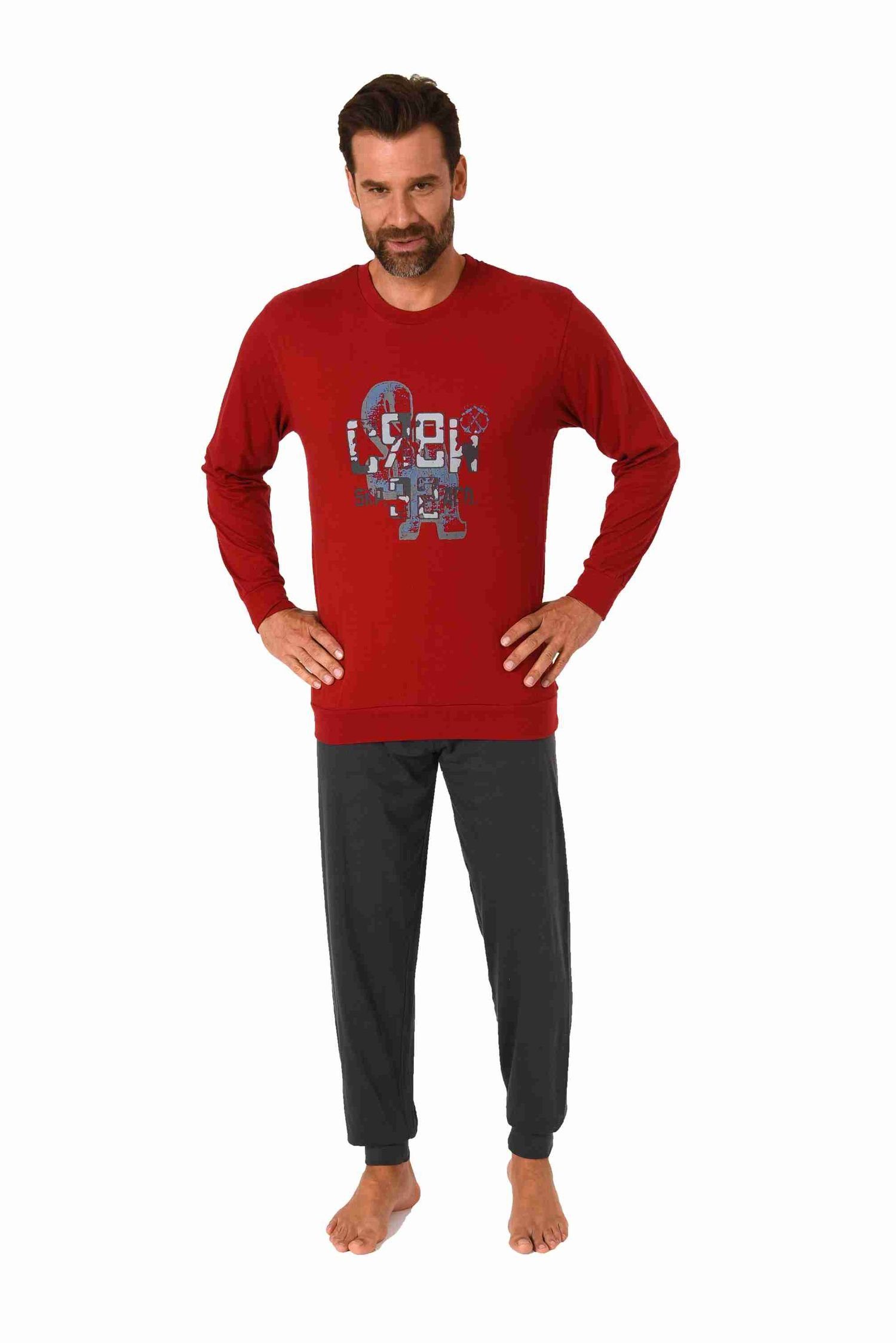 RELAX by Normann Pyjama Herren Schlafanzug langarm mit Bündchen und edlen F günstig online kaufen