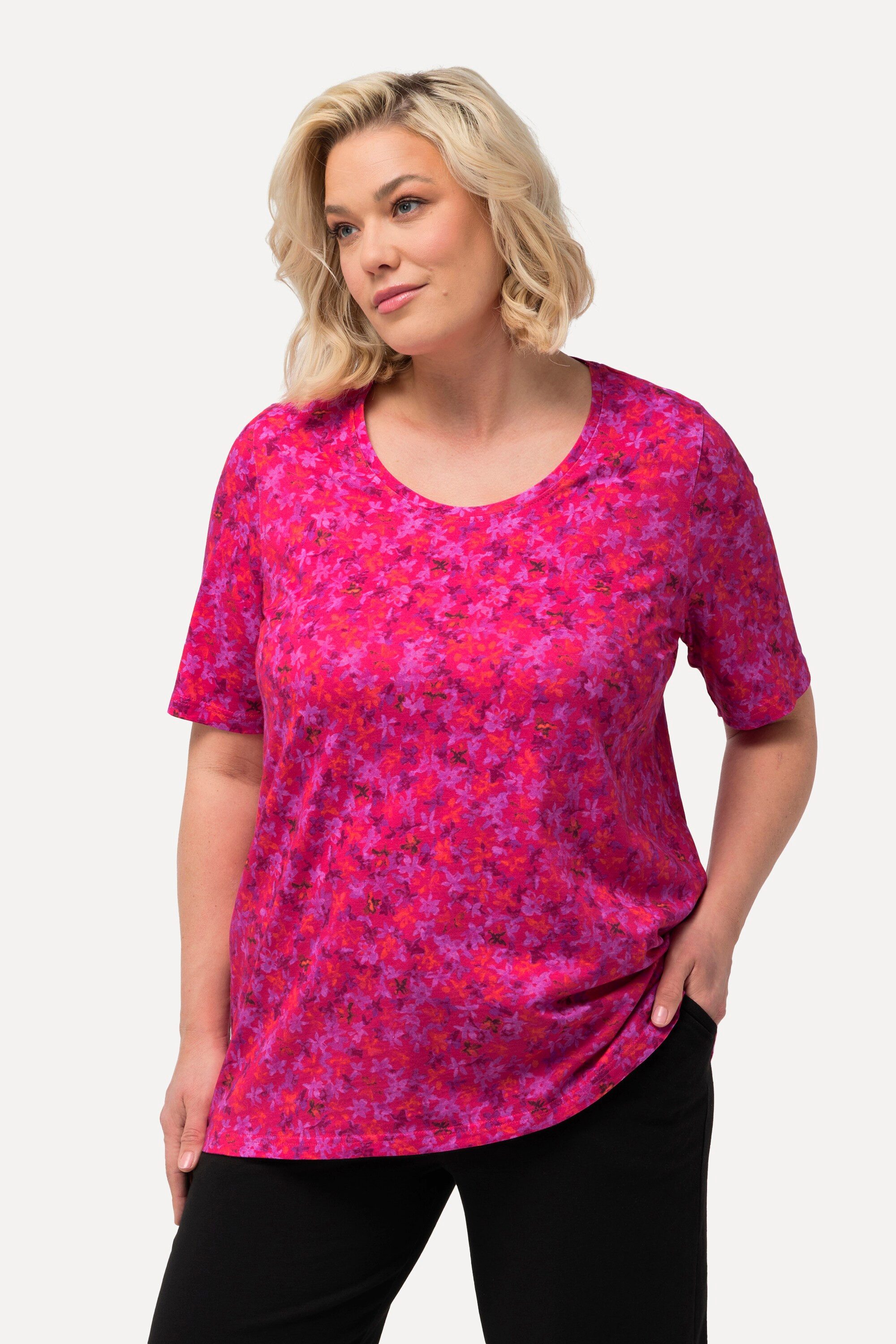 Ulla Popken Longshirt Shirt gemustert Rundhals günstig online kaufen