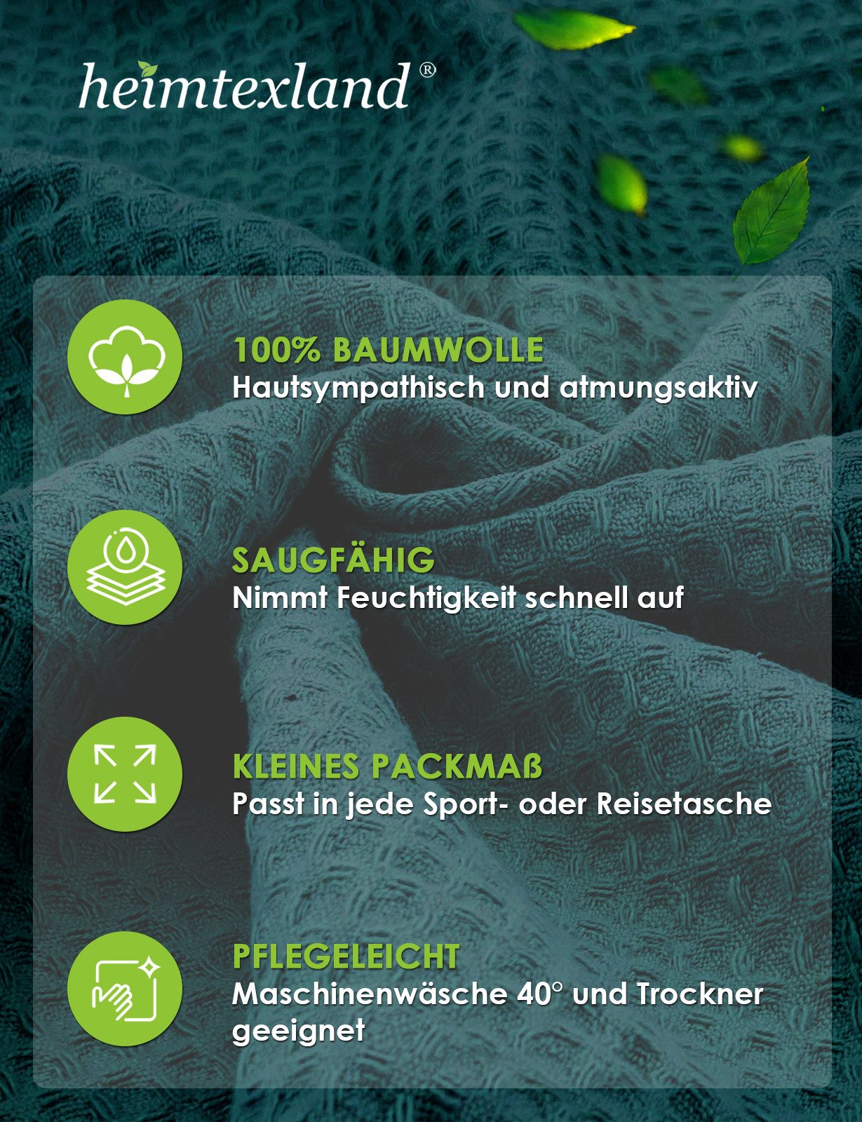 heimtexland Bademantel Reisebademantel Saunamantel Waffelpique Bademantel, Midilänge, Baumwolle, 2 Taschen I Bindegürtel, Gürtel, leicht I atmungsaktiv I kleines Packmaß I 100% Baumwolle