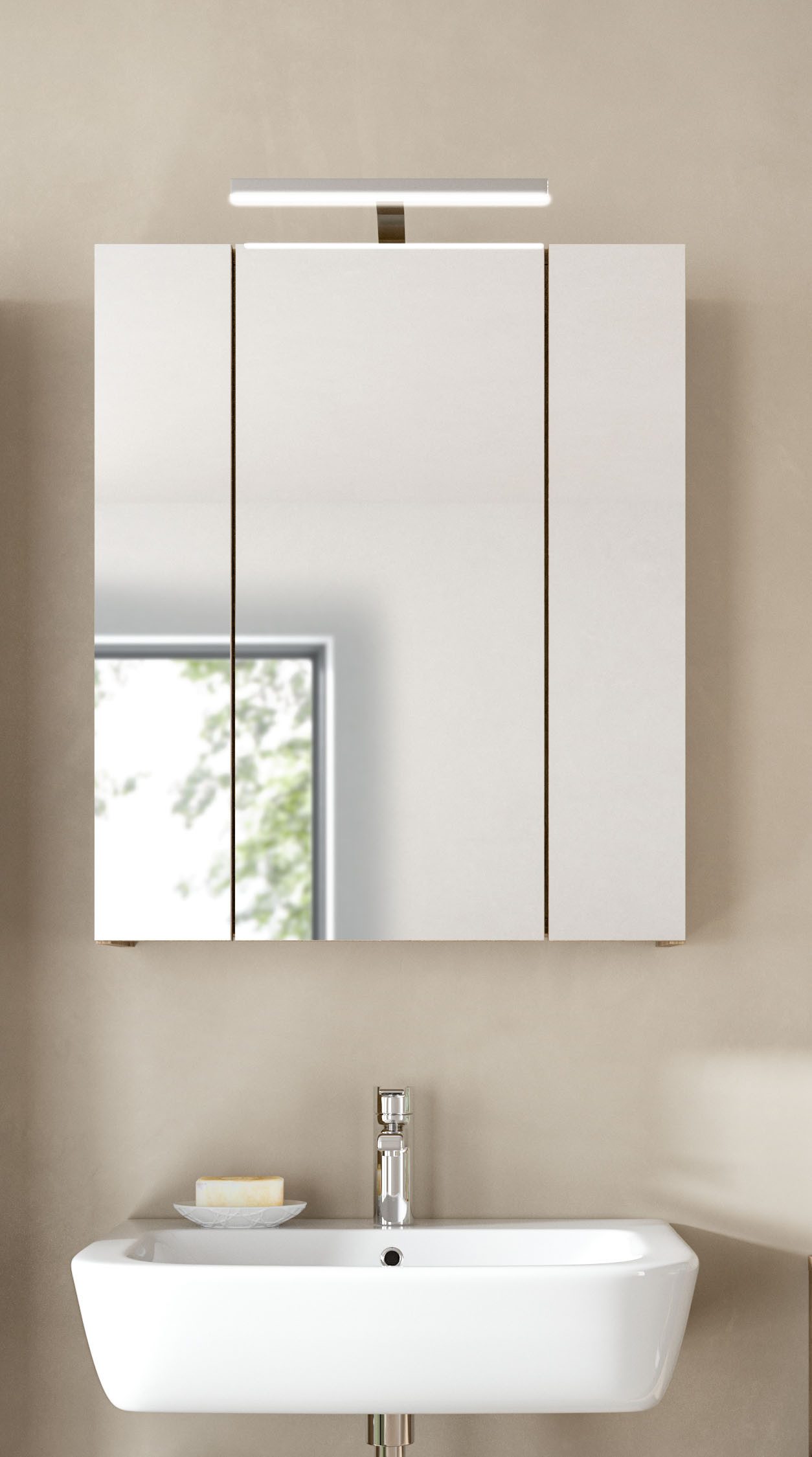 welltime Spiegelschrank FLORENZ, inkl. Beleuchtung, Breite 60 cm, 3 Spiegeltüren (TOPSELLER) in verschiedenen Farben erhältlich, Badmöbel, Badschrank, Schrank, Bad