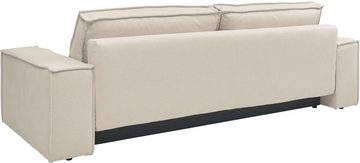 andas 3-Sitzer FINNLEY Schlafsofa 257 cm, Schlaffunktion mit Bettkasten (200/136cm), in Aqua Clean-Bouclé u. Struktur fein