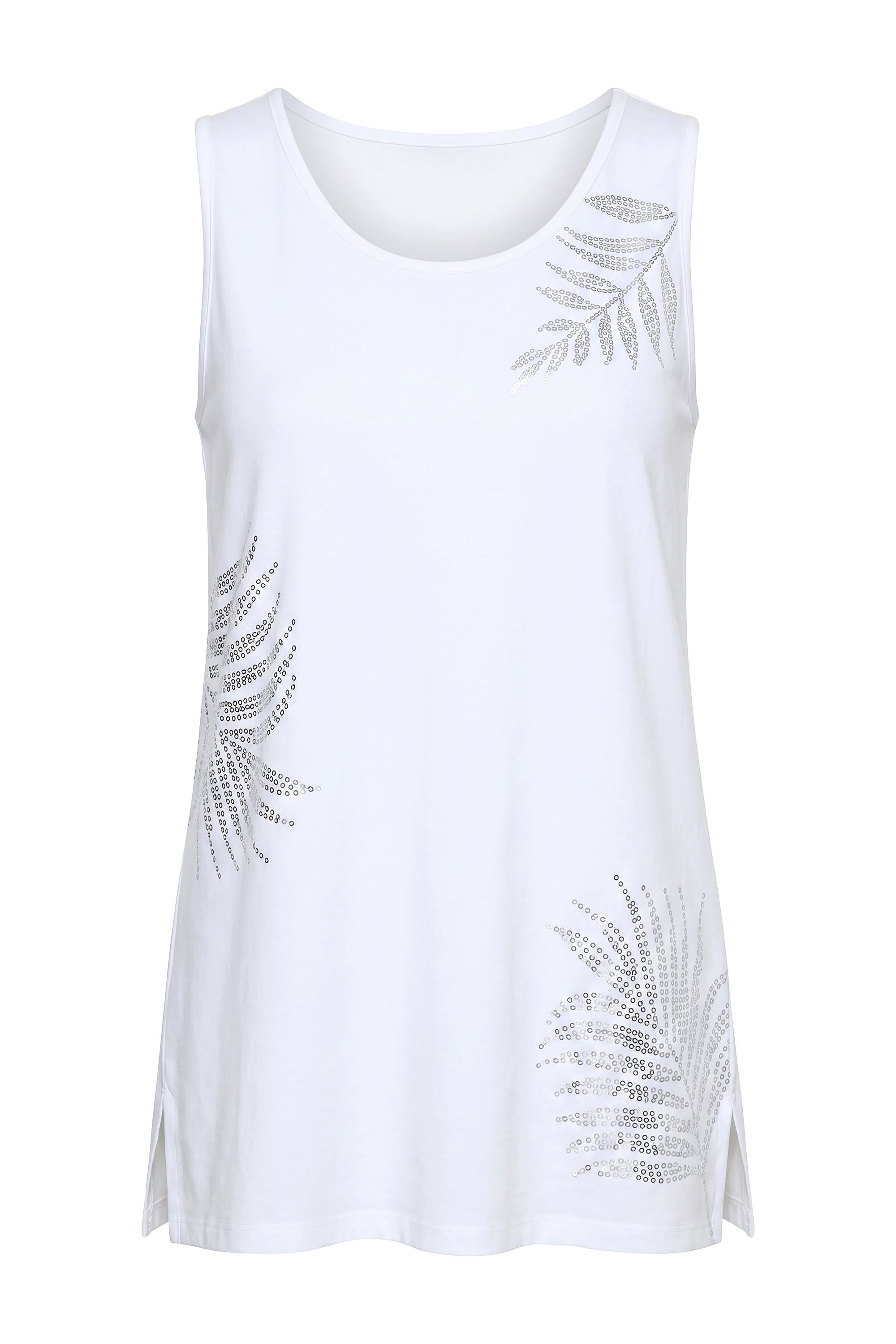 Angel of Style Longtop Top A-Linie glänzender Blätter-Druck