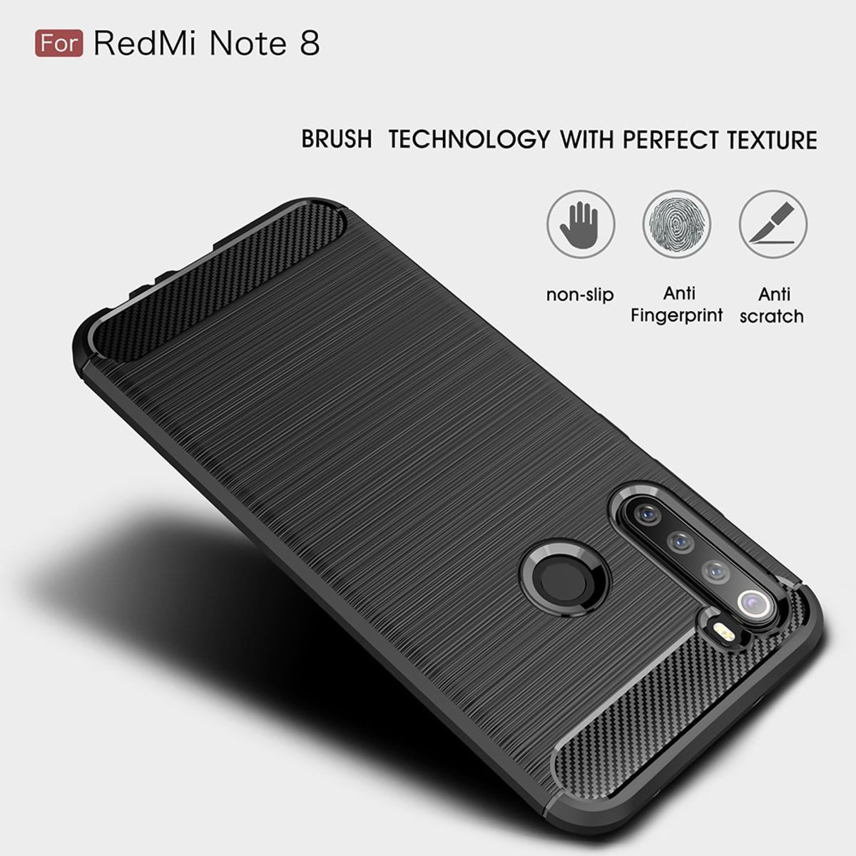 König Design Handyhülle Xiaomi Redmi Note 8, Xiaomi Redmi Note 8 Handyhülle Carbon Optik Backcover Grau
