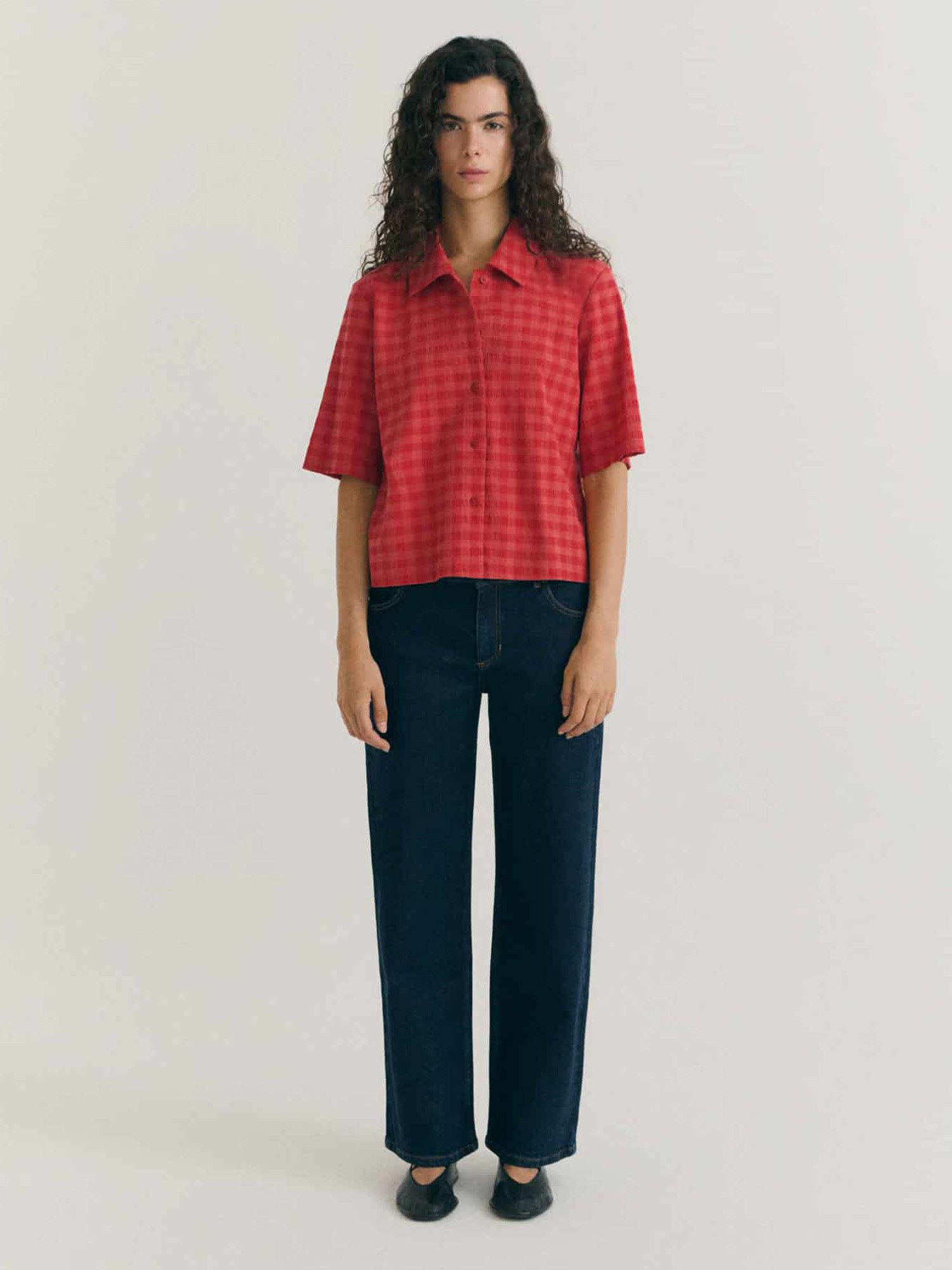Thinking Mu Kurzarmbluse Checks Seersucker Ane Blouse