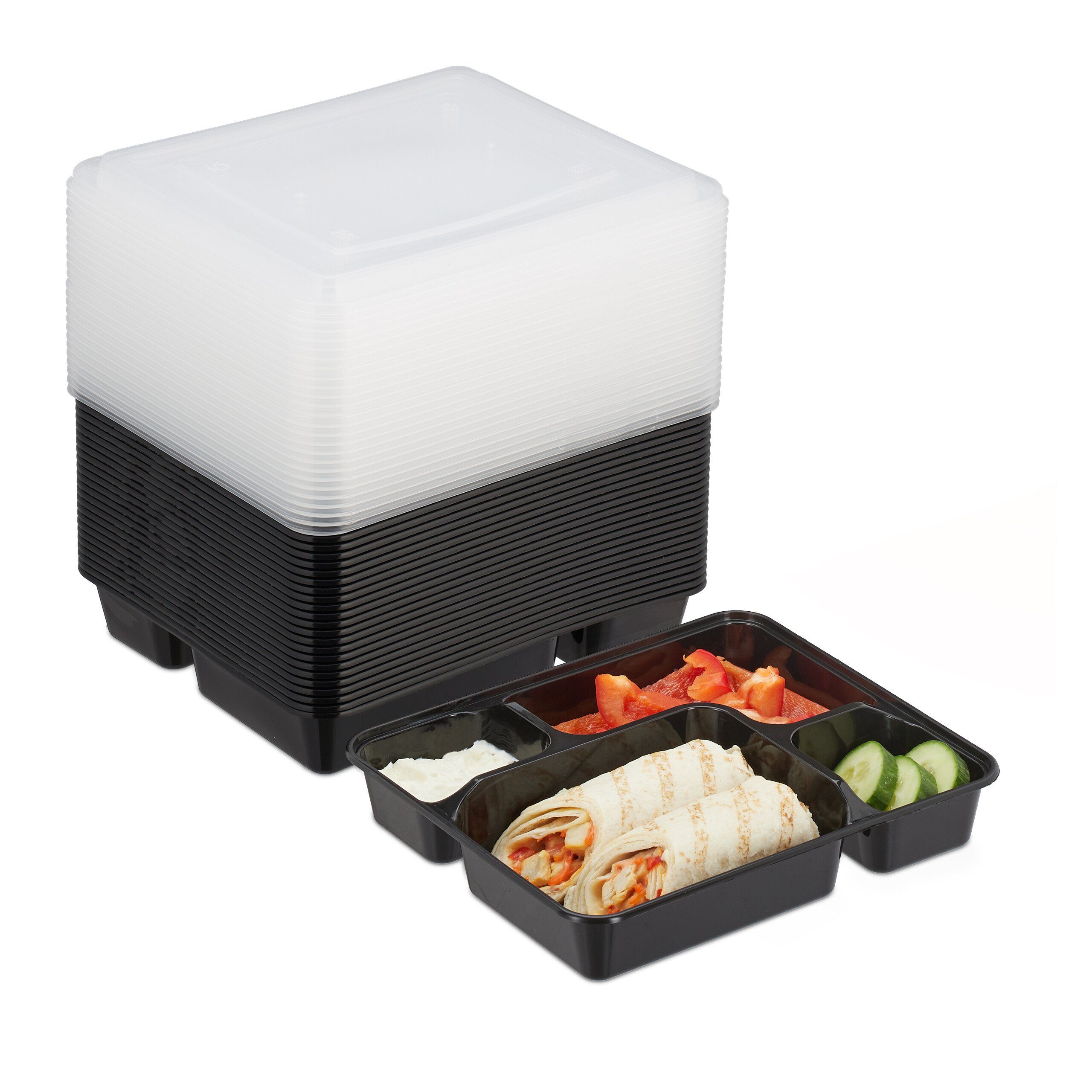 4 relaxdays Kunststoff Lunchbox Set, Fächer 24er Meal Prep Boxen