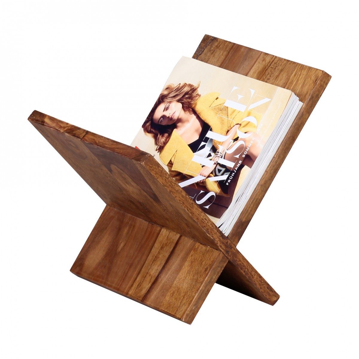furnicato Zeitungsständer Massivholz Walnuss Finish 31x29x28 cm (1 St), Handgefertigtes Magazinregal mit X-Form für dein Wohnzimmer