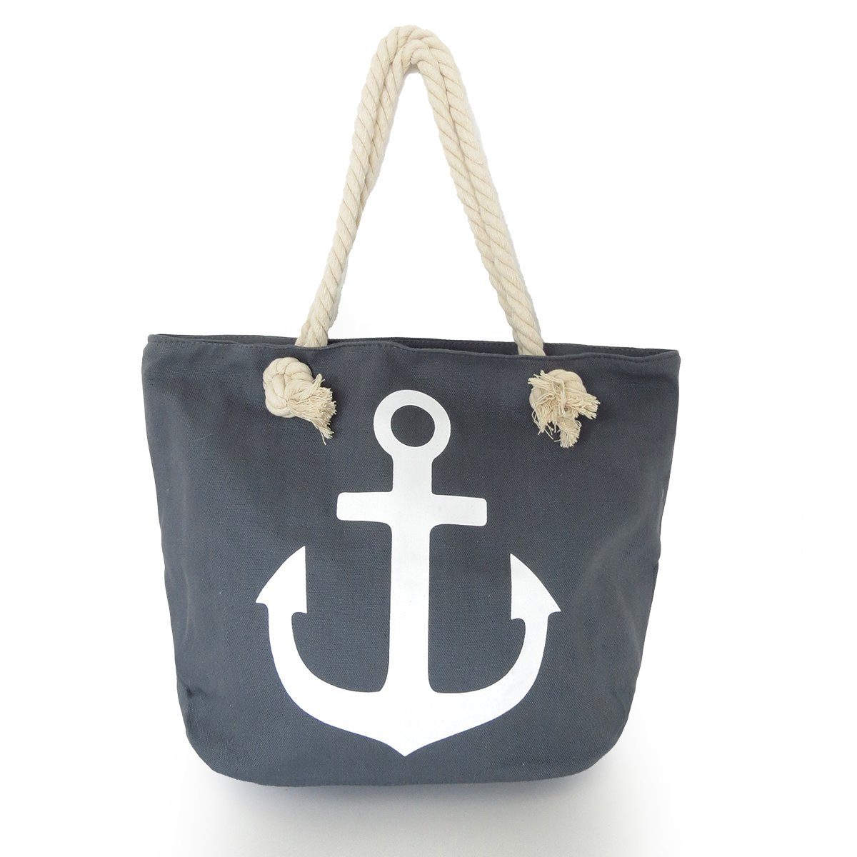 Sonia Originelli Umhängetasche Strandtasche Anker Uni "Marie" Beachbag Shopper Maritim, kleine Innentasche mit Reißverschluss dunkelgrau