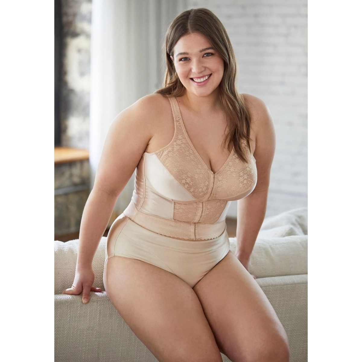 Exquisite FORM Entlastungs-BH 6107565 Langer BH ohne Bügel mit Vorderverschluss und Spitze