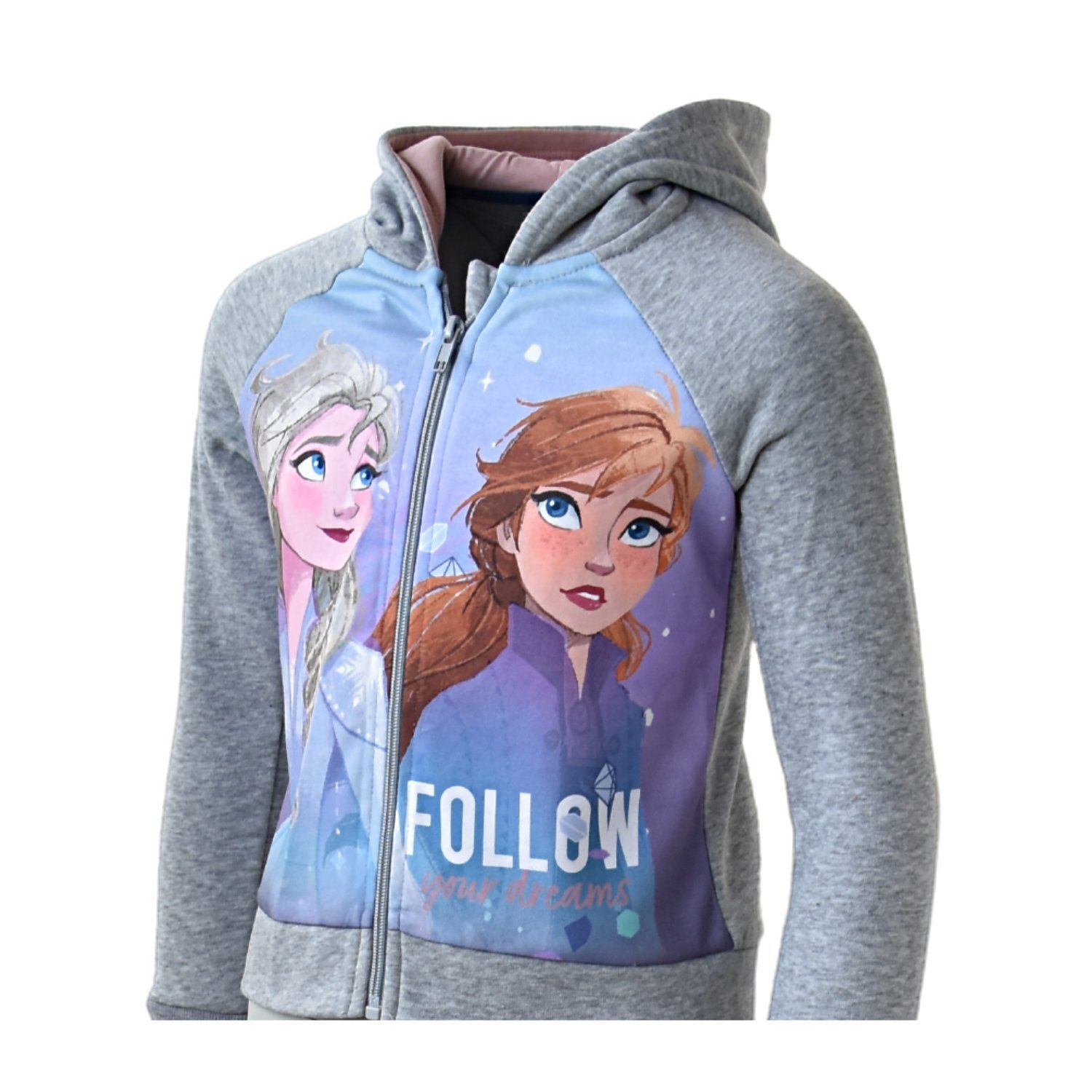 Disney Frozen Freizeitanzug Elsa & Anna (2-tlg), Mädchen Sportanzug  Trainingsanzug Sweatjacke + Hose Größe 98-128 cm