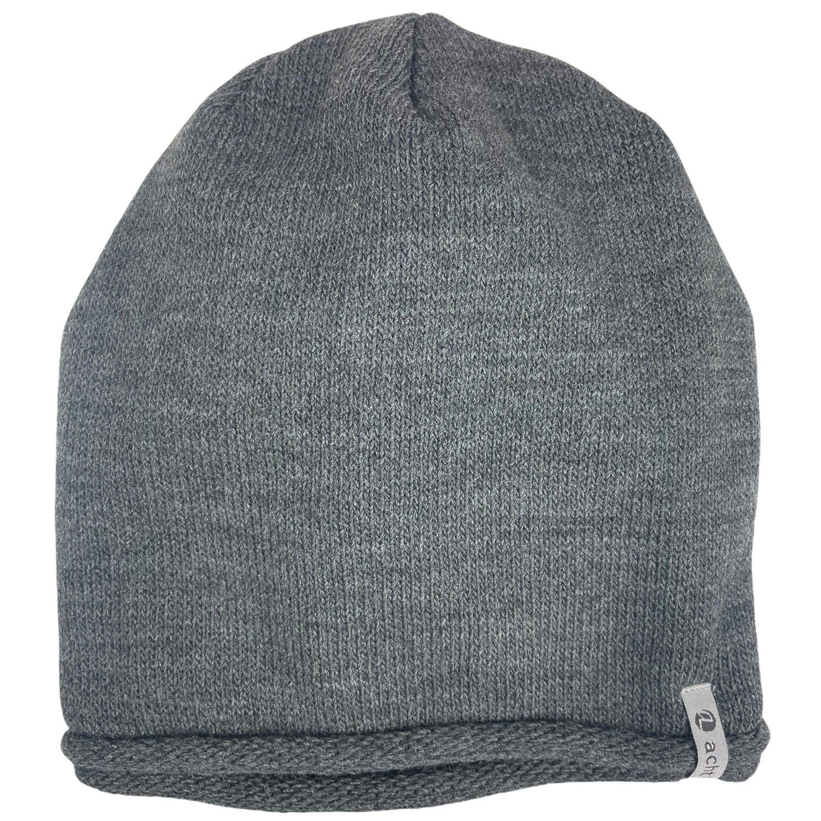 Bommel, Damen leicht AZ1378PC Beanie lange Mütze anthrazit uni Taschen4life Passform Rund-strick ohne gefüttert, Longbeanie,