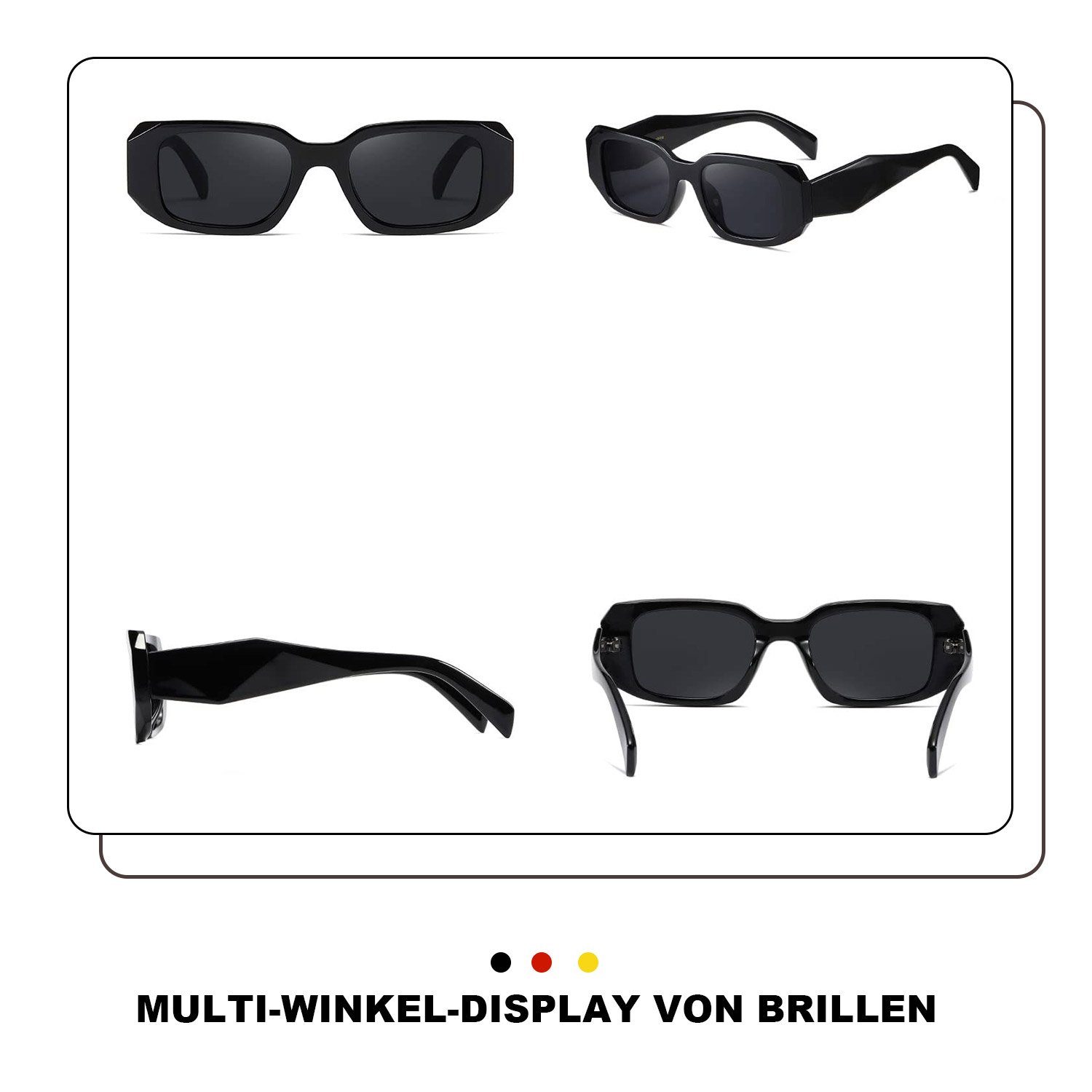 beständige Sonnenbrille MAGICSHE Black Sonnenbrille Rechteckige für Herren Sonnenbrillen Retro Mode und 1 UV Damen