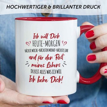 GRAVURZEILE Tasse mit Spruch - Ich will dich - Geschenk für Freund Freundin, Keramik, Farbe: Rot