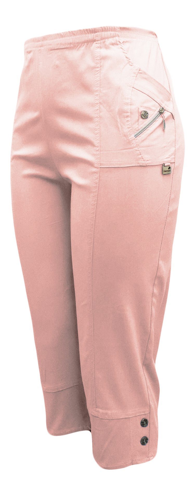 und mit leicht Größen, Aurela in elastischem 3/4-Hose Damen Classic Bund, Casual, angenehme mit Damenmode auch Basic, Sommerhose Stretchgewebe lang elastisch, Kurze luftig großen Schlupfhose 3/4 Rosa