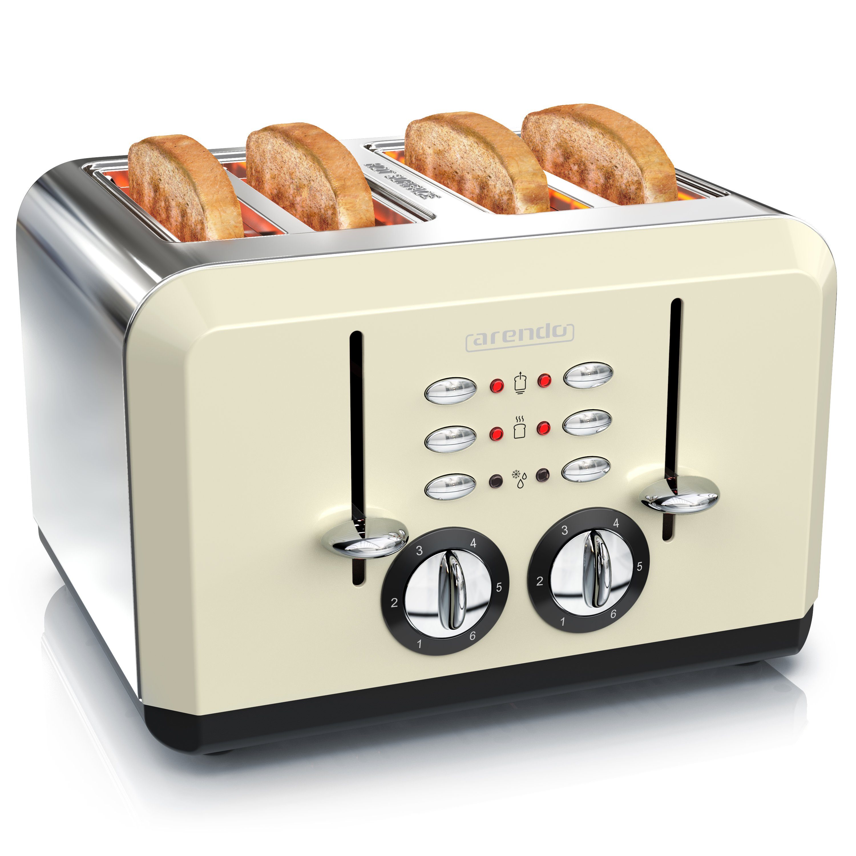 Arendo Toaster 4-Scheiben, Automatik, Edelstahl, Wärmeisolierendes Doppelwandgehäuse, 4 kurze Schlitze, für 4 Scheiben, 1630 W, Retro, Bräunungsgrad 1-6, Aufwärm- & Auftaufunktion, GS-zertifiziert