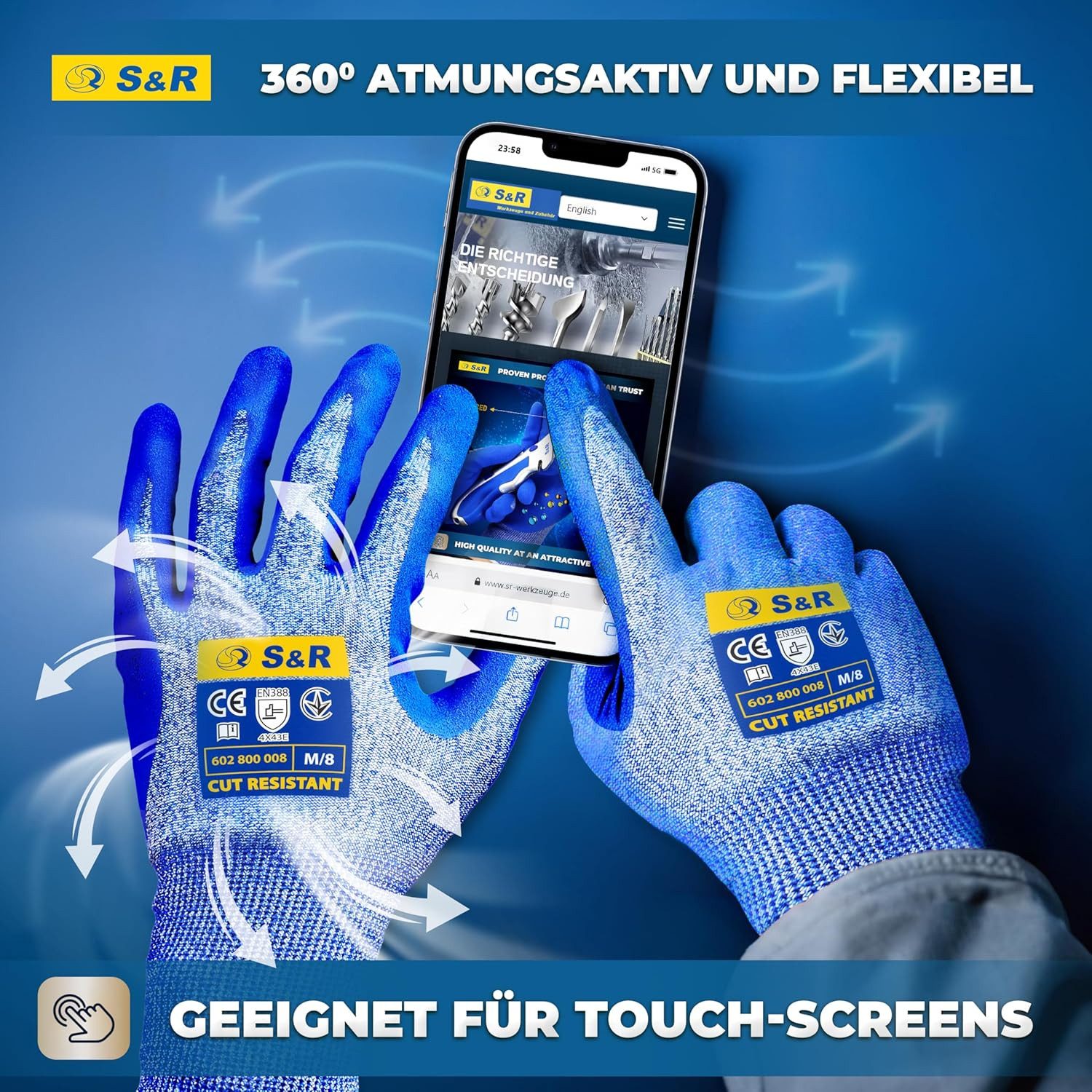 S&R Schnittschutzhandschuhe Schnittfeste Schutzhandschuhe 1 Paar mit Nitrilbeschichtung in L / 9 (2-St) Anti-Rutsch Arbeitshandschuhe für Montage, Bauen, Restauration