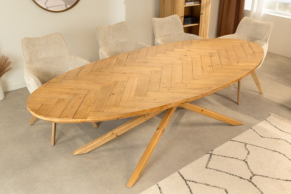 riess-ambiente Esstisch WOOD SCULPTURE 240cm natur – Pinienholz, massiv, oval, 8 Personen (Einzelartikel, 1-St), recycelter Holztisch mit Holzbohlen – ideal für gesellige Essbereiche