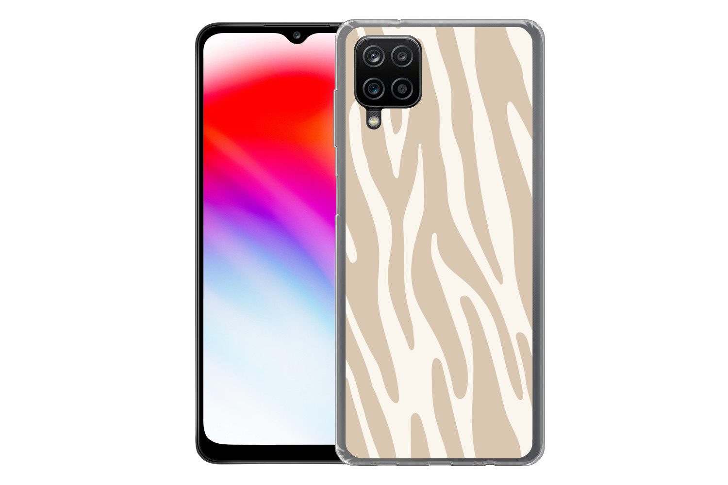 MuchoWow Handyhülle für Samsung Galaxy A12 Zebramuster - Beige - Weiß - Tiermuster, Smartphone-Bumper, Print, Handy Schutzhülle Dünn
