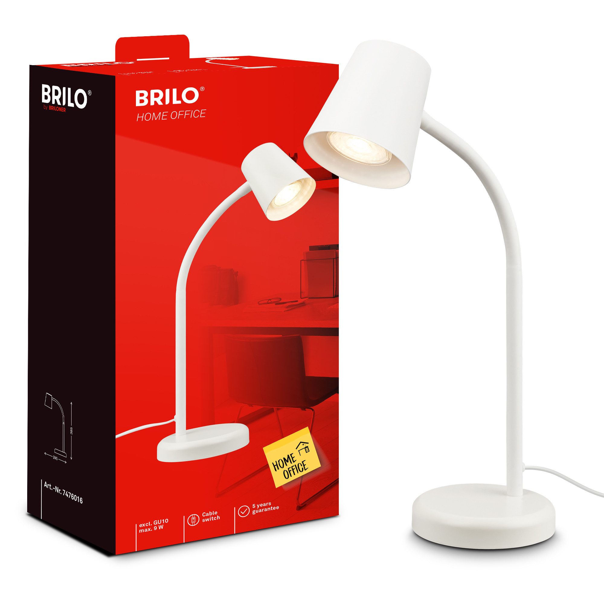 Briloner Leuchten Tischleuchte LED Tischlampe Bürolampe Homeoffice Schreibtischlampe Kinderzimmer, ohne Leuchtmittel, 2700K - Extra - Warmweiß
