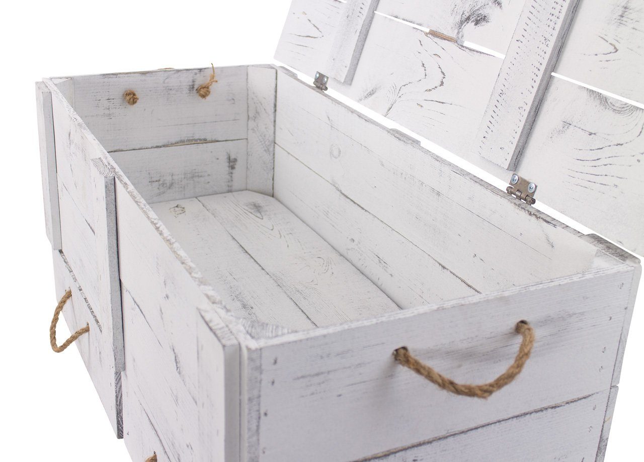 Kistenkolli Altes Land Allzweckkiste grosse shabby weiss Holztruhe Kalle mit Schubladen und Deckel (Spar-Set, 1er Set)