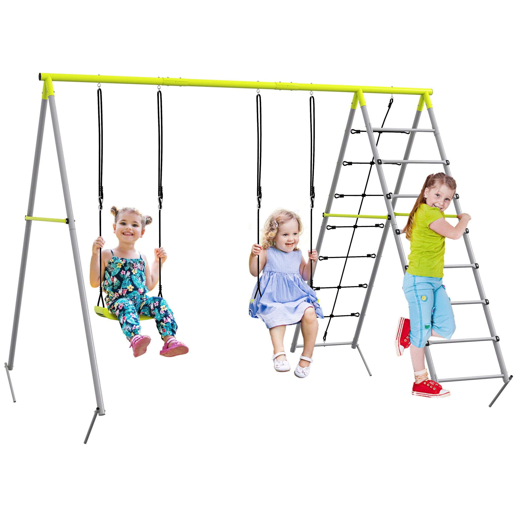 Outsunny Einzelschaukel Kinderschaukel-Set Schaukelgerüst mit Kletternetz, günstig online kaufen