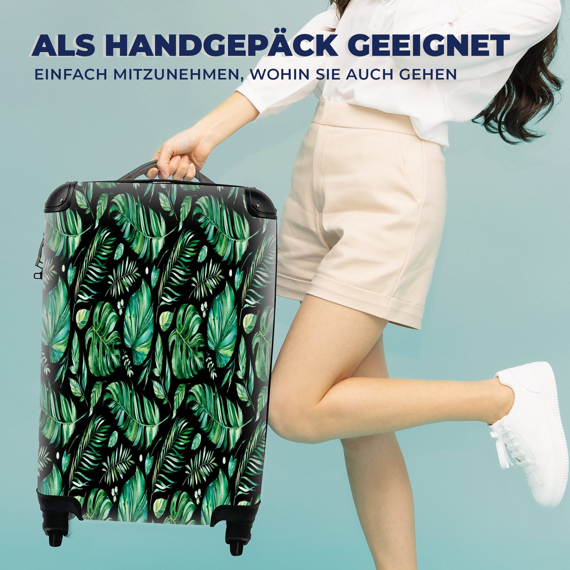 für Rollen, Reisetasche 4 Pflanzen, Handgepäckkoffer mit Handgepäck - - Reisekoffer Trolley, Ferien, Blätter MuchoWow Vintage rollen,