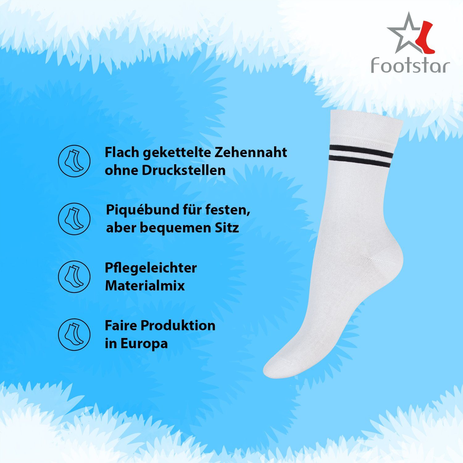 Ringel Damen Footstar Socken Paar) (6 Weiß Basicsocken