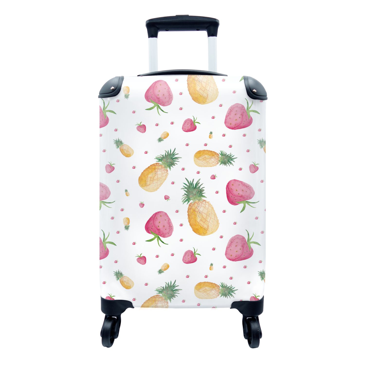 Reisekoffer Trolley, für Reisetasche 4 rollen, Handgepäckkoffer Rollen, mit Ananas - Erdbeeren - Aquarell, Handgepäck MuchoWow Ferien,