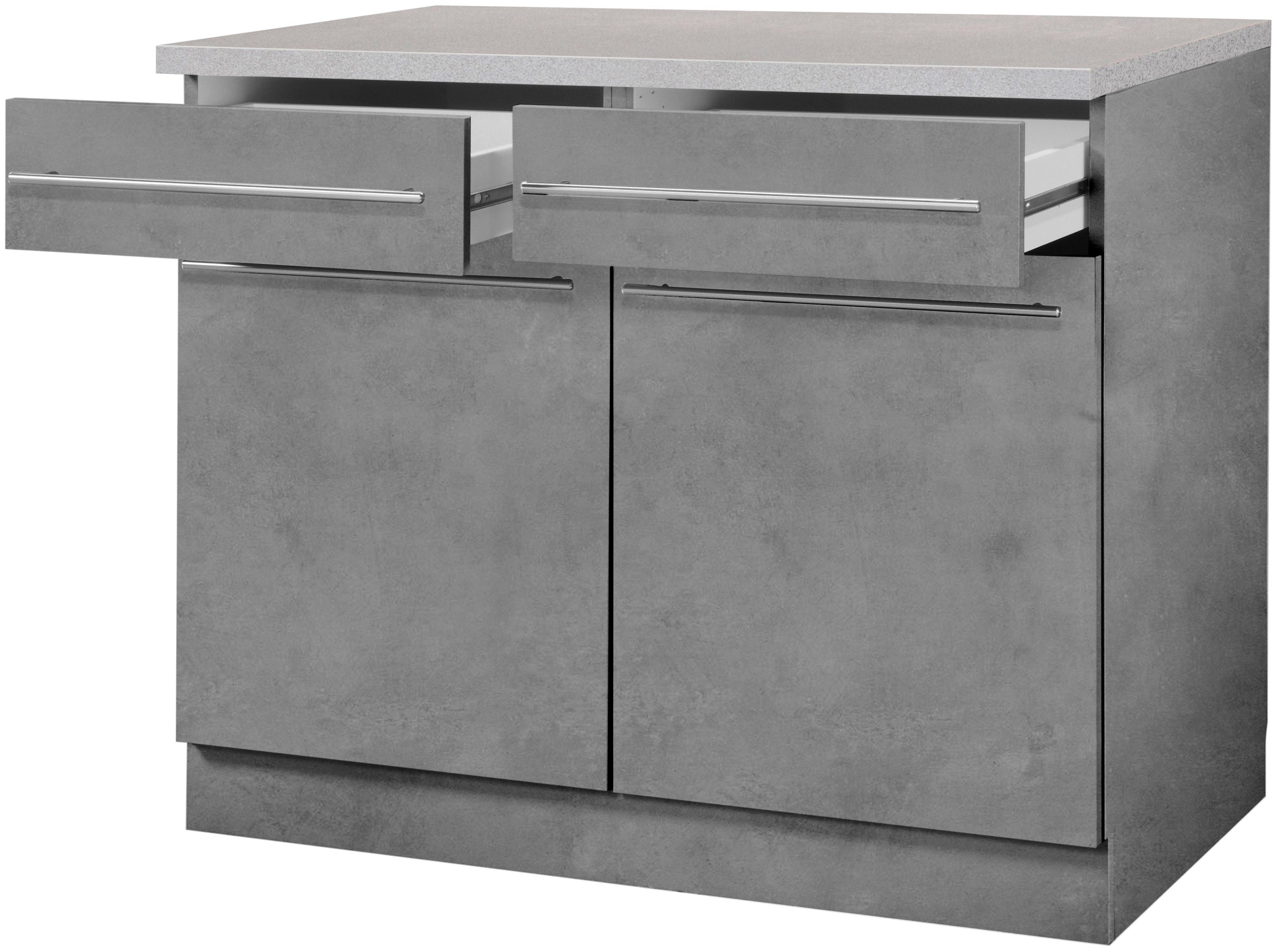 wiho Küchen Unterschrank Chicago 100 viel | Betonfarben für Stauraum Schubkästen Türen, 2 und Betonfarben breit, 2 cm