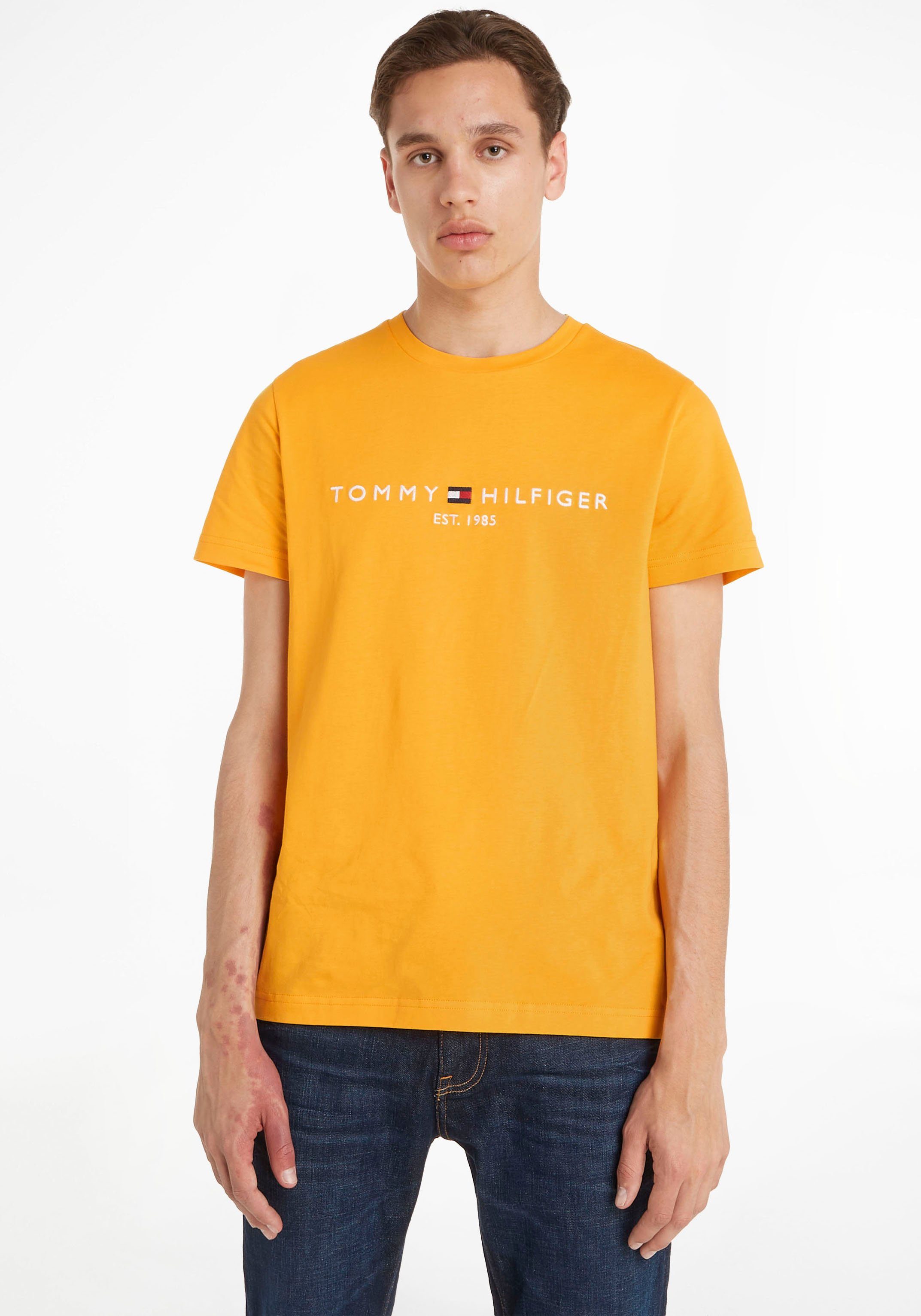 Tommy Hilfiger T-Shirt TOMMY LOGO TEE aus reiner, nachhaltiger Baumwolle gelb