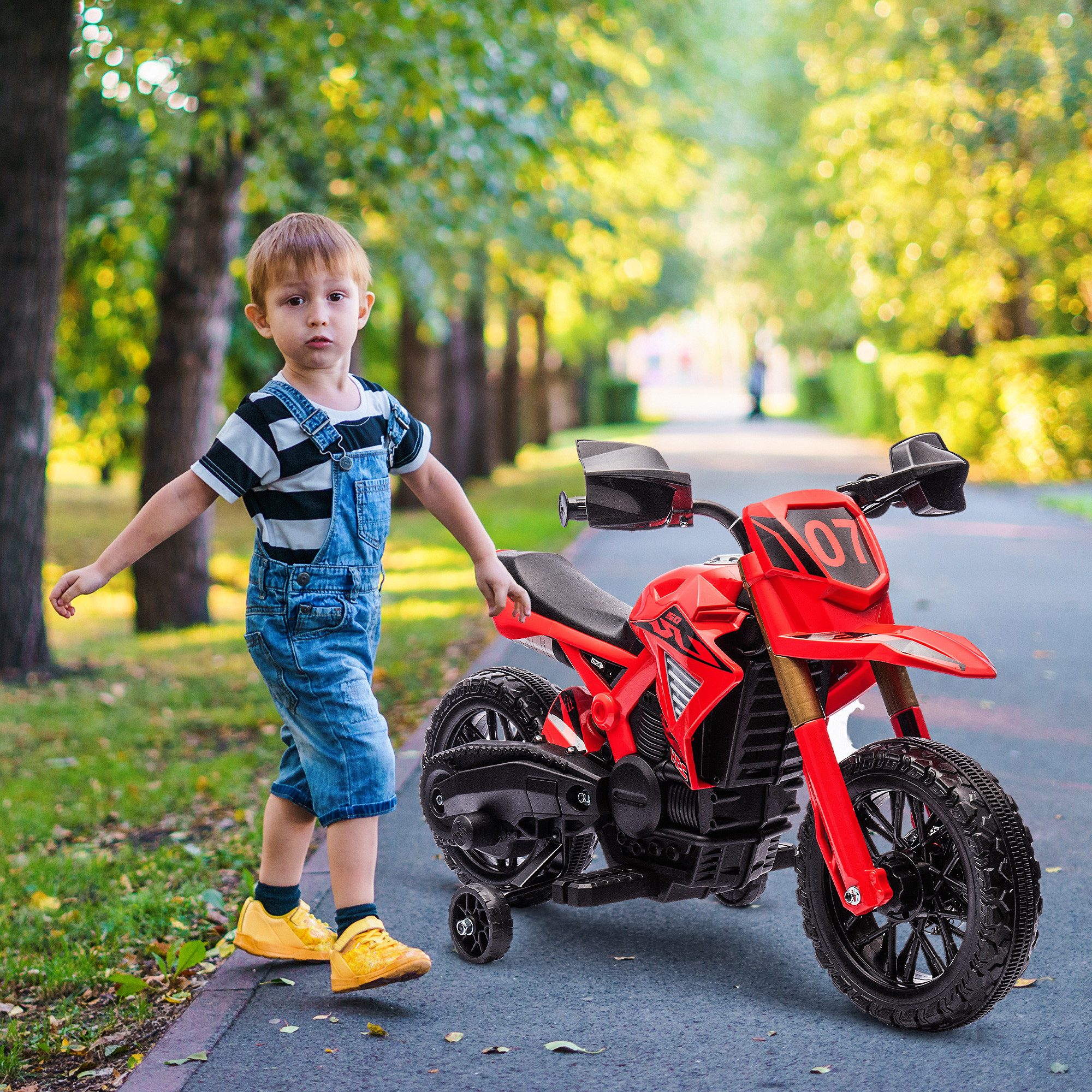 AIYAPLAY Elektro-Kindermotorrad 6V, mit Stützrädern, Hupe und Startgeräusch, Belastbarkeit 30 kg, (1-tlg), 3 km,h, für 3-8 Jahre Kinder, max. 30 kg, Rot