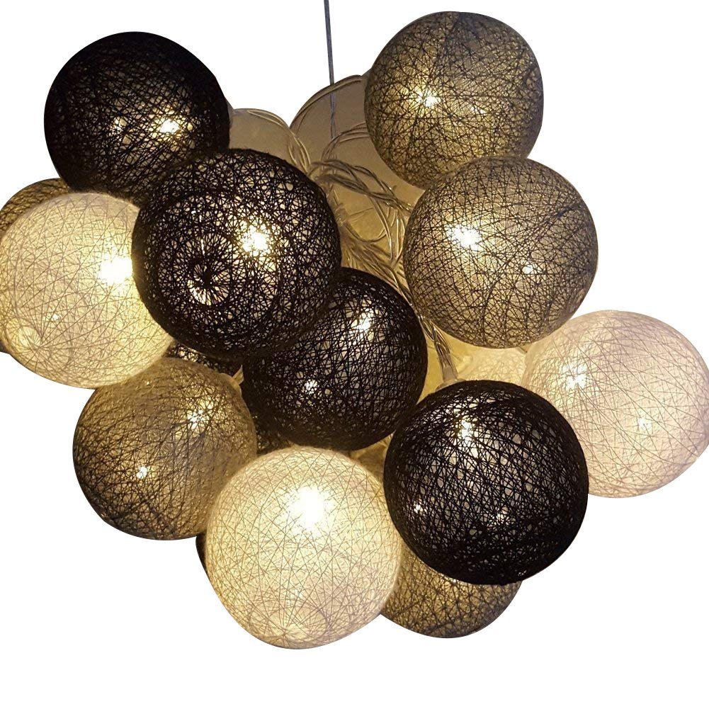 Jormftte LED-Lichterkette Cotton Ball Lichterkette mit Stecker für Weihnachten,Hochzeit,Party Grau