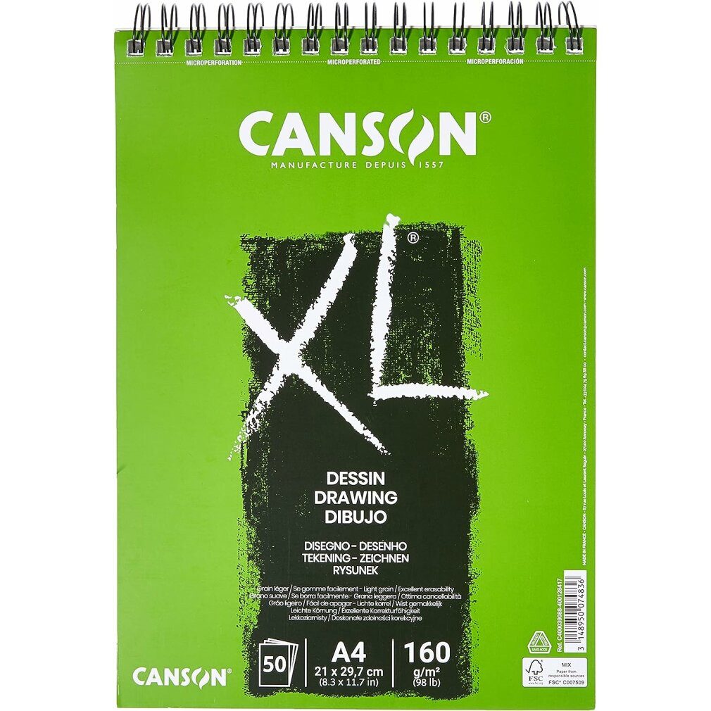 canson Zeichenpapier Zeichenblock XL Drawing Weiß A4 50 Bettlaken 160 g/m2 5 Stück