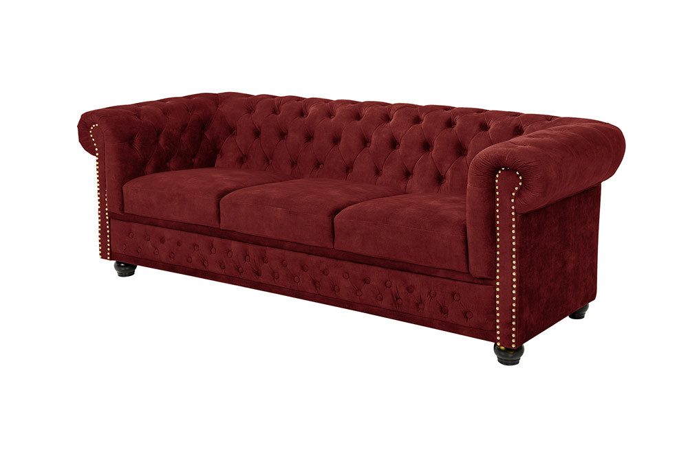 riess-ambiente Sofa CHESTERFIELD 205cm rot - Samt, Federkern-Polsterung, Ru günstig online kaufen