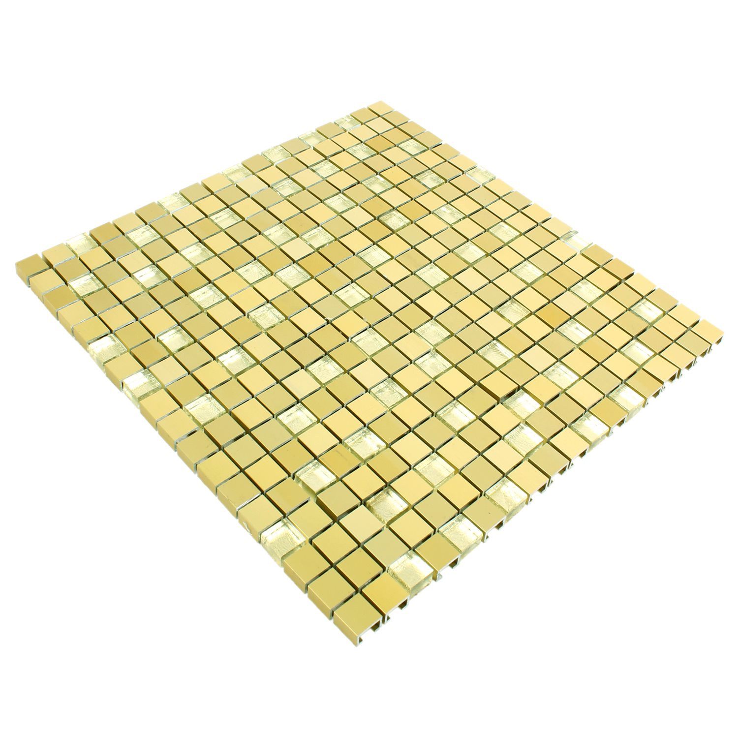 Mosafil Mosaikfliesen Mosaikfliesen Lissabon Aluminium Glas Mix, Glas-Metall-Aluminium 30.000x30.000, gold, Verlegefertig auf ein Netz geklebt - Wasserfest