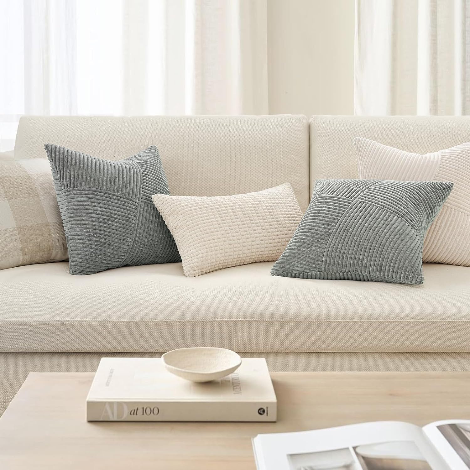 Topfinel Kissenbezüge Kordsamt 2er Set-Windmühle Streifen Muster-Sofakissen Wohnzimmer, Schlafzimmer, Kinderzimmer, Balkon-Deko Bestseller, Weich & Stylisch