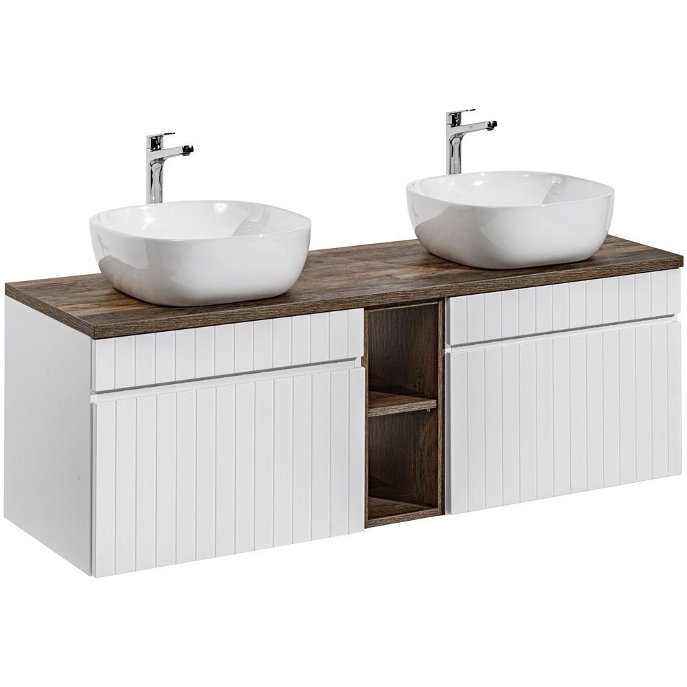 Lomadox Doppelwaschtisch IRAKLIO-56, weiß matt mit Vintage Eiche Nb. 140,4/ günstig online kaufen