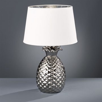 etc-shop LED Tischleuchte, Leuchtmittel inklusive, Warmweiß, Tisch Lampe Keramik Ananas Design silber Wohn Zimmer Textil-